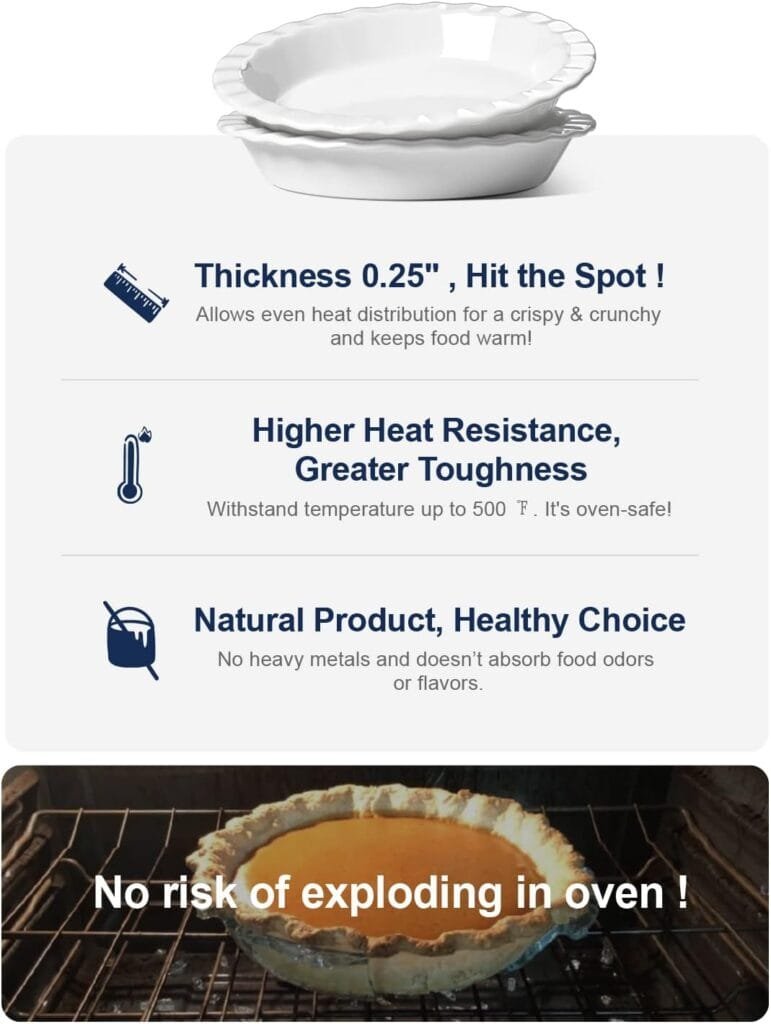 LE TAUCI Ceramic Pie Pans for Baking, 9 Inches Pie Plate for Apple Pie, Round Baking Dish, 36 Ounce Fluted Dish Pie Pan, Set of 2, White LE TAUCI Ceramic Pie Pans for Baking, 9 Inches Pie Plate for Apple Pie, Round Baking Dish, 36 Ounce Fluted Dish Pie Pan, Set of 2, White