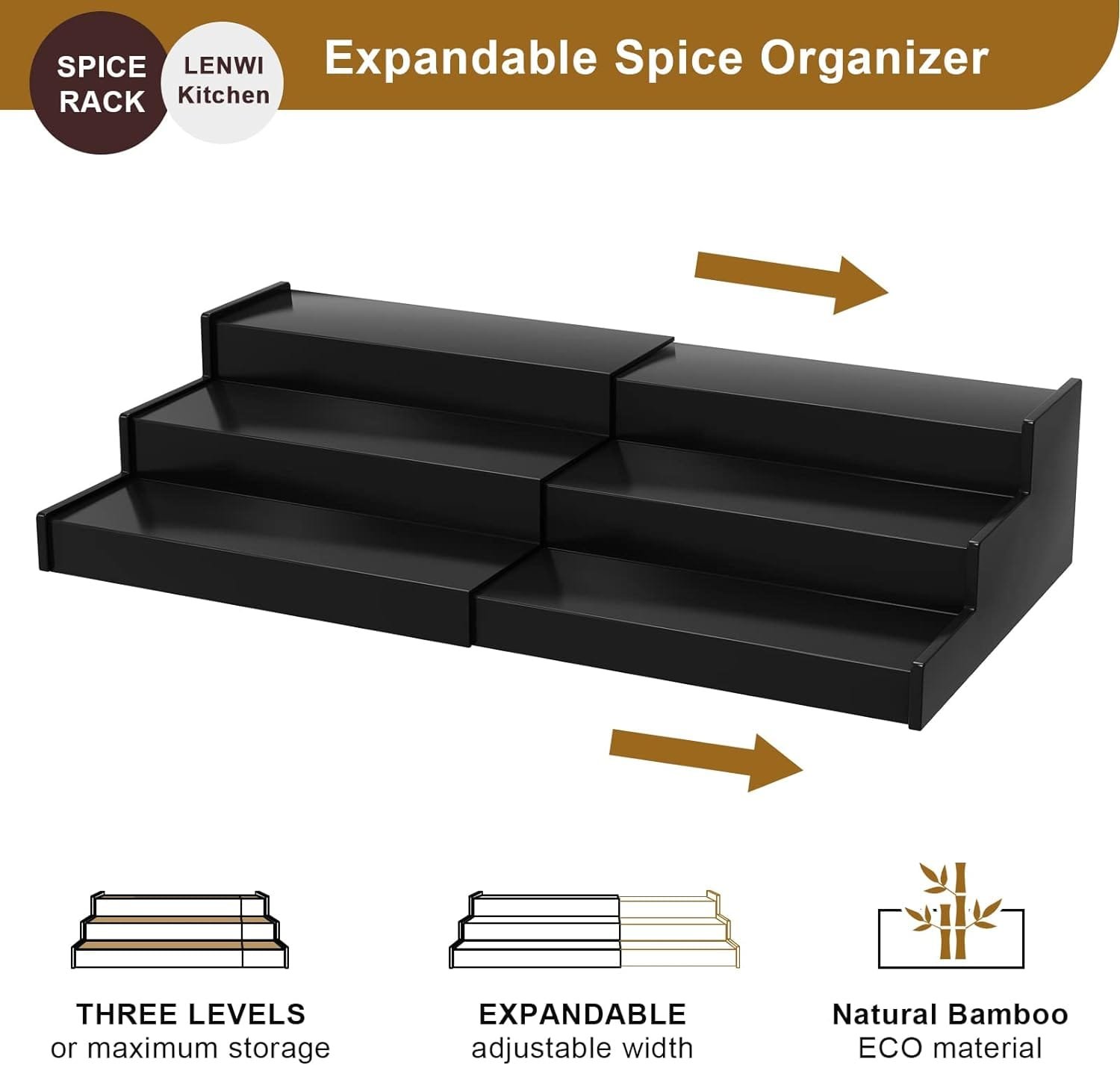 Lenwi Spice Rack Organizer for Cabinet, 3 Tier Expandable Bamboo Spice Storage, Great for Kitchen Cabinet, Cupboard,Pantry and More(Natrual) Lenwi Spice Rack Organizer for Cabinet, 3 Tier Expandable Bamboo Spice Storage, Great for Kitchen Cabinet, Cupboard,Pantry and More(Natrual)