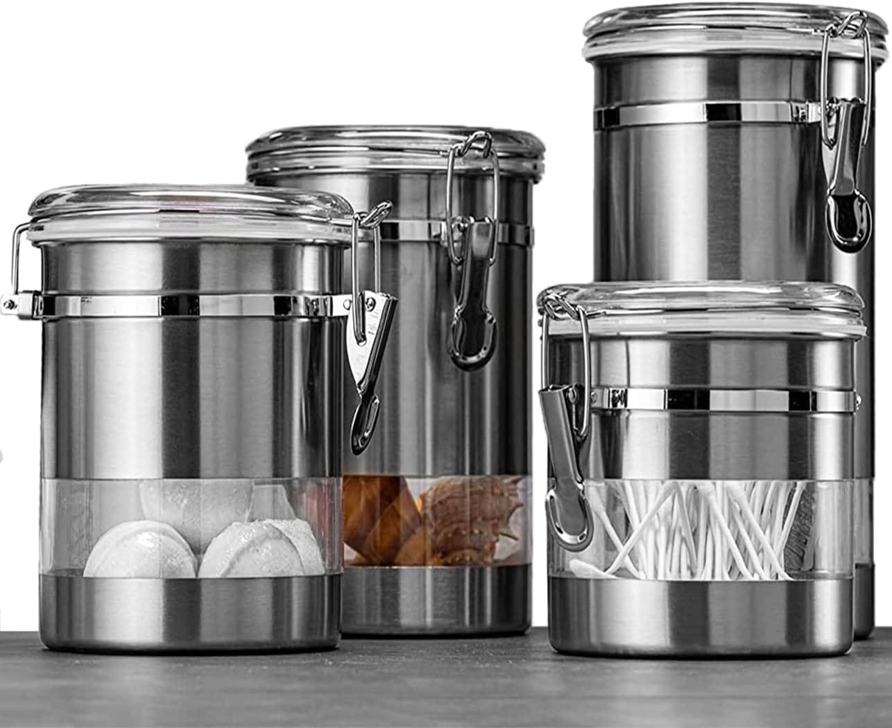 Leraze Airtight Food Storage Container for Kitchen Counter with Window, Canister Set Ideal for Flour Tea, Sugar, Coffee, Candy, Cookie Jar with Clear Acrylic Lids  Locking Clamp