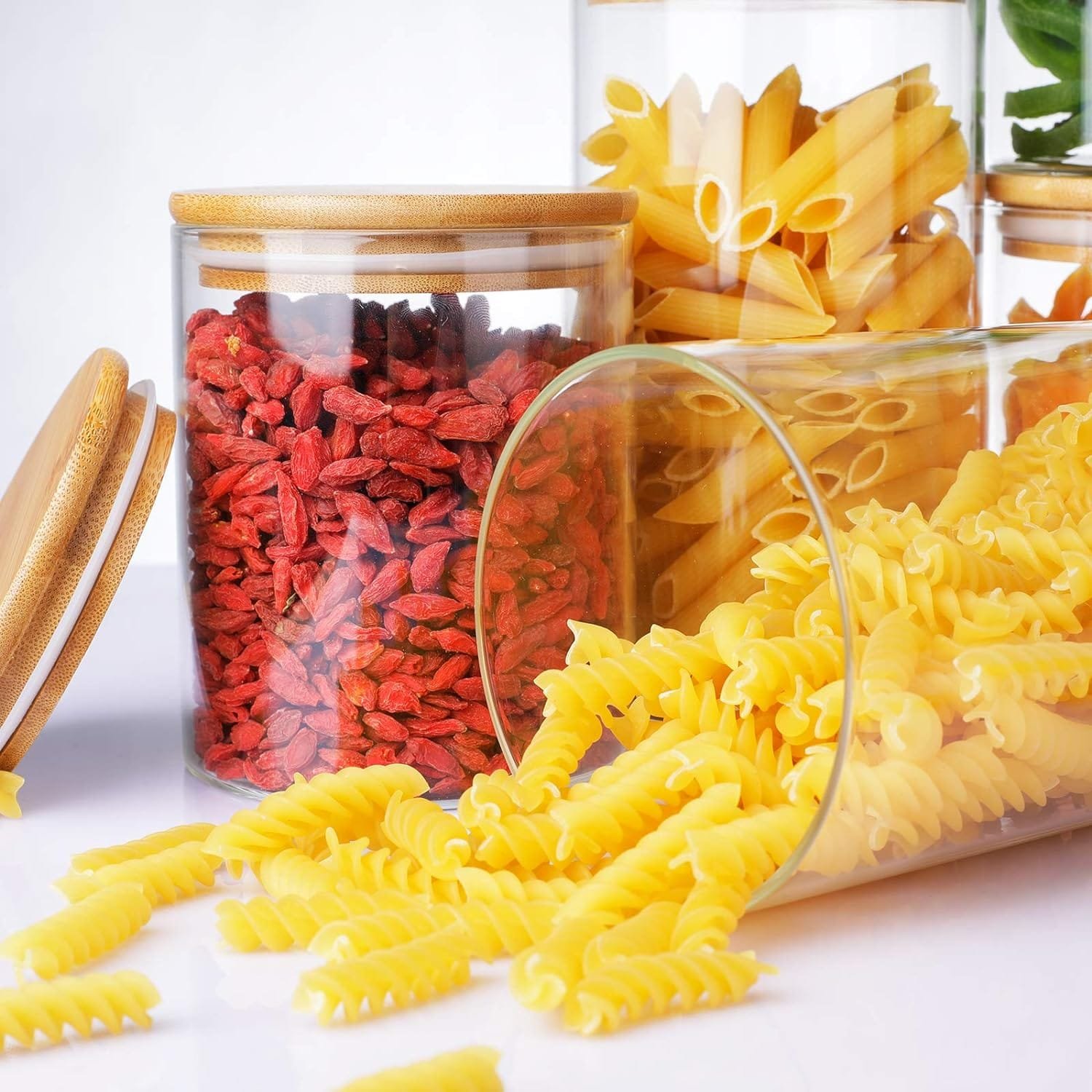 LIBWYS Pantry Glass Storage Jars with Bamboo Lids Set of 6, 202oz Airtight Food Containers Kitchen Storage Jars - Dishwasher Safe (6pack)