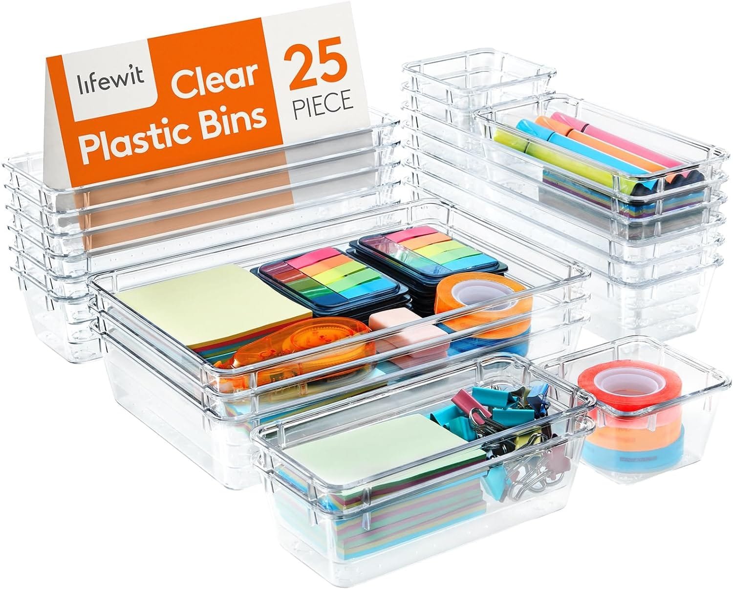 Lifewit 25 PCS Drawer Organizer Set Clear Plastic Desk Drawer Dividers Trays Dresser Storage Bins Separation Box for Makeup, Jewelries and Gadgets, Bedroom, Bathroom, Office Lifewit 25 PCS Drawer Organizer Set Clear Plastic Desk Drawer Dividers Trays Dresser Storage Bins Separation Box for Makeup, Jewelries and Gadgets, Bedroom, Bathroom, Office