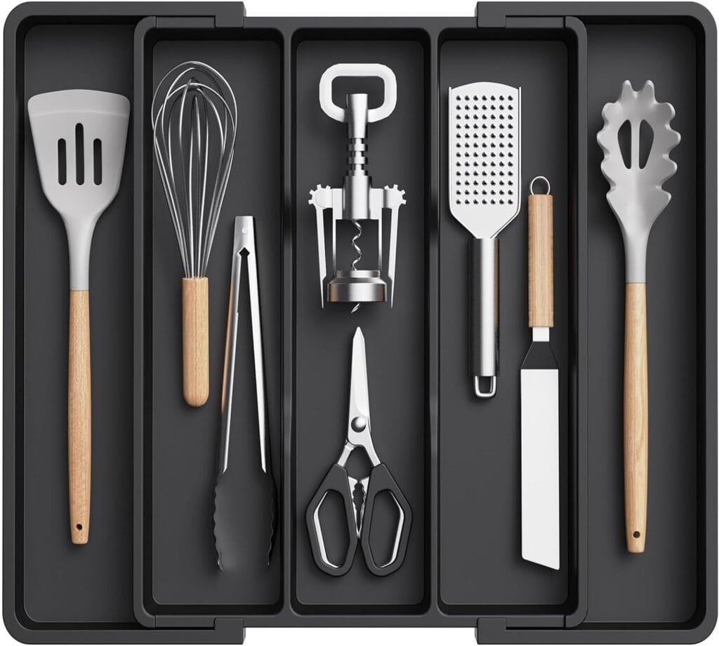 Lifewit Utensil Organizer for Kitchen Drawers, Expandable Cooking Utensil Tray, Adjustable Cutlery Silverware Flatware Holder, Plastic Kitchen Spatula Tools and Gadgets Storage Divider, Large, Black Lifewit Utensil Organizer for Kitchen Drawers, Expandable Cooking Utensil Tray, Adjustable Cutlery Silverware Flatware Holder, Plastic Kitchen Spatula Tools and Gadgets Storage Divider, Large, Black