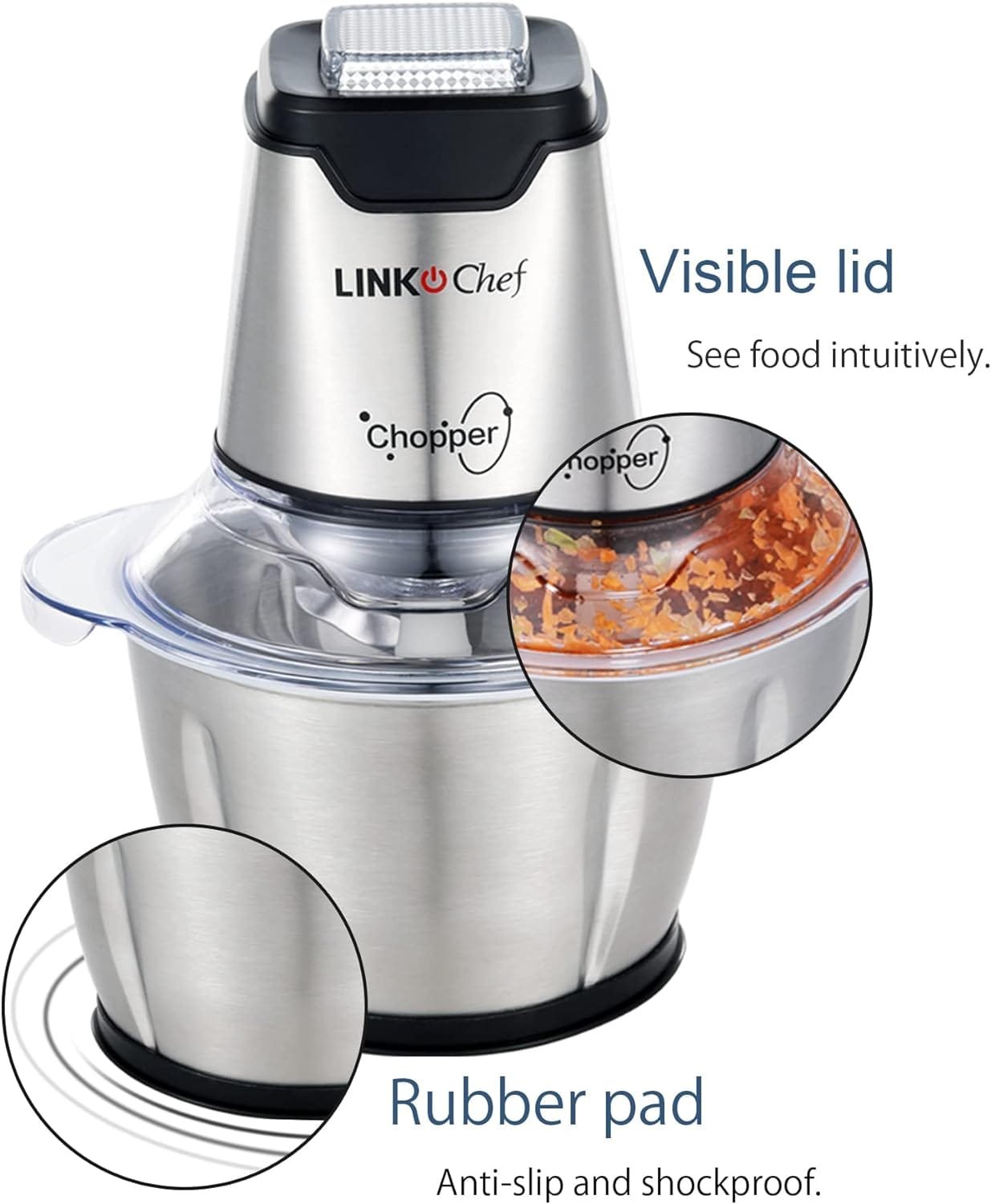 LINKChef Food Chopper, 5 Cup Food Processor Mini Electric, 1.2L 250W Meat Grinder with 4 Bi-Level Blades, Stainless Steel Mincer for Kitchen, Vegetable, Onion, Garlic, Salad, Baby Food, Fruit, Nuts