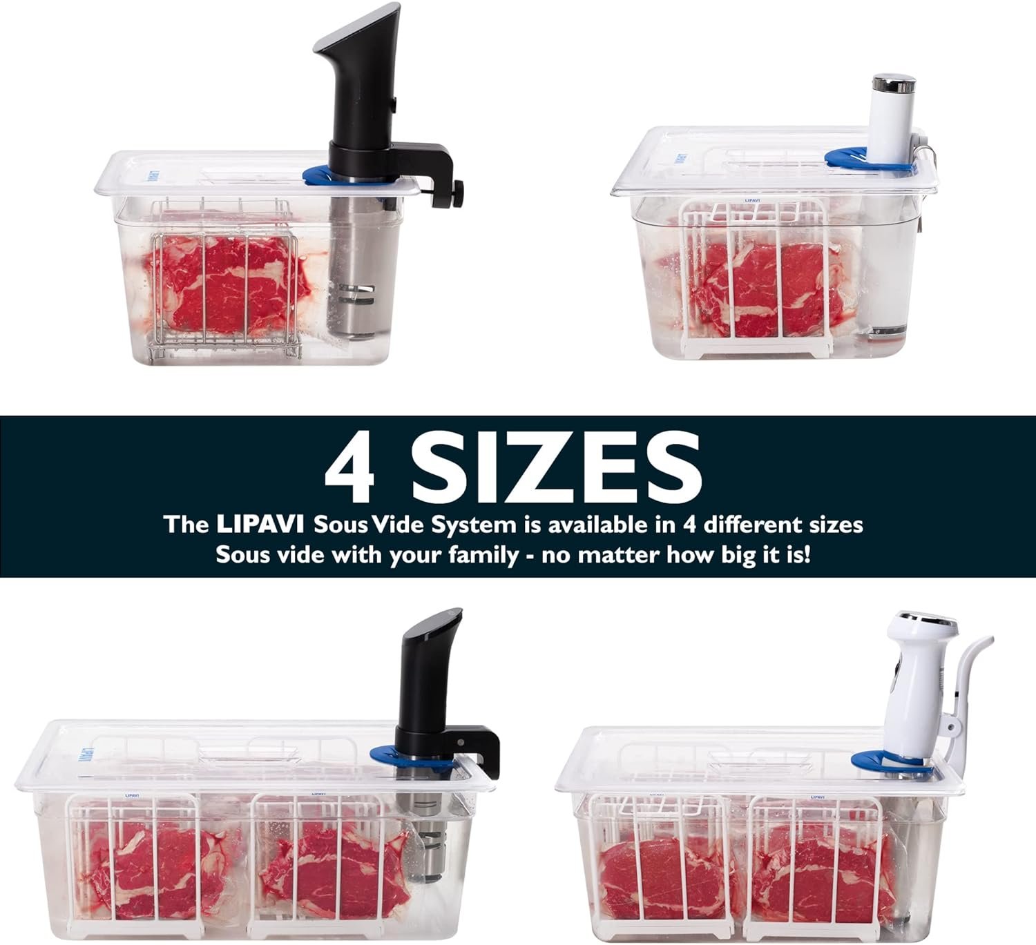 LIPAVI Sous Vide System Model NXC20-UNIR - with C20 Container, one N20X Rack and an Universal lid - fits virtually any sous vide machine up to 2.755 inches (70mm) in diameter