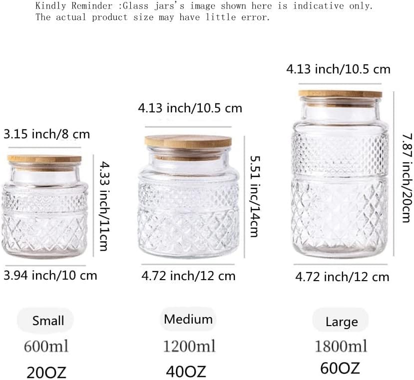 Livejun Glass Storage Jars Vintage Embossed Canisters Food Cereal Storage Containers with Bamboo Lid, Decorative Jars for Kitchen Counter,Pantry,Set 3-Piece Glass Jars in 60 oz/40 oz/20 oz (Round) Livejun Glass Storage Jars Vintage Embossed Canisters Food Cereal Storage Containers with Bamboo Lid, Decorative Jars for Kitchen Counter,Pantry,Set 3-Piece Glass Jars in 60 oz/40 oz/20 oz (Round)