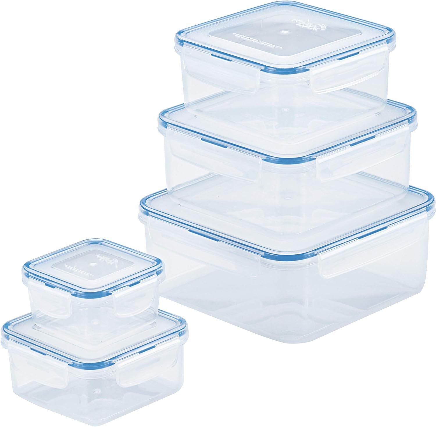 LOCK  LOCK Easy Essentials Food Storage lids/Airtight containers, BPA Free, 10 Piece - Square, Clear