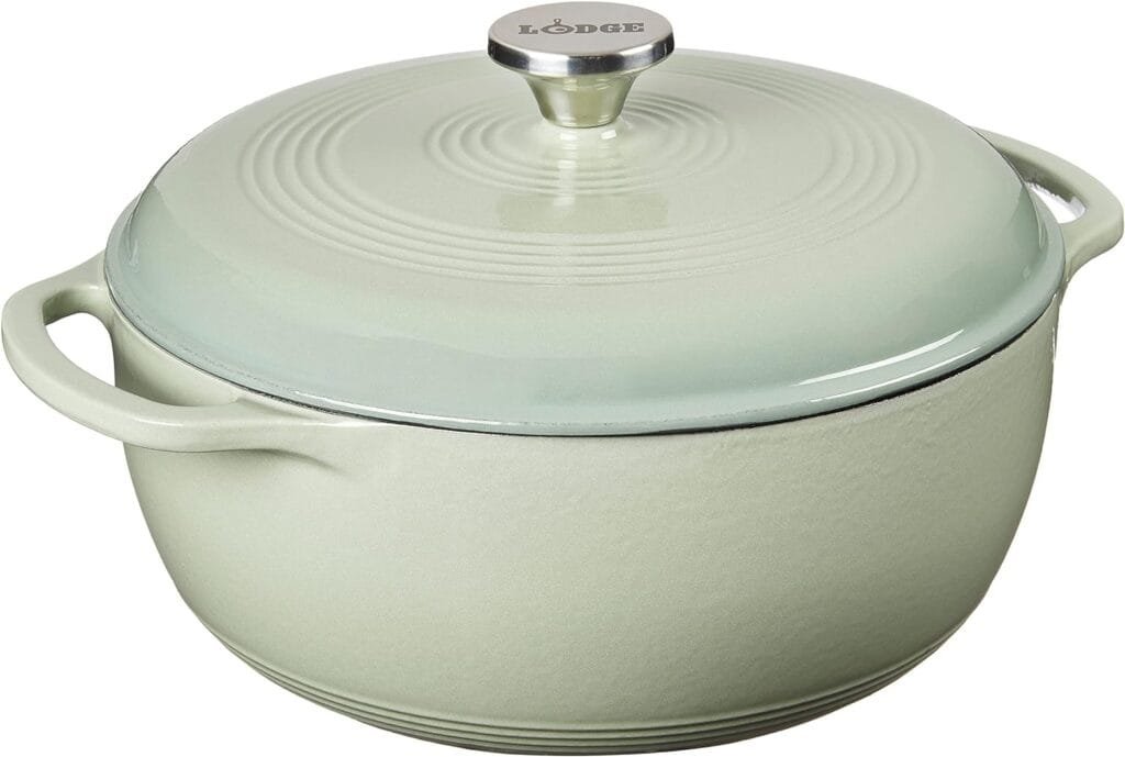 Lodge 6 Quart Enameled Cast Iron Dutch Oven with Lid – Dual Handles – Oven Safe up to 500° F or on Stovetop - Use to Marinate, Cook, Bake, Refrigerate and Serve – Desert Sage Lodge 6 Quart Enameled Cast Iron Dutch Oven with Lid – Dual Handles – Oven Safe up to 500° F or on Stovetop - Use to Marinate, Cook, Bake, Refrigerate and Serve – Desert Sage