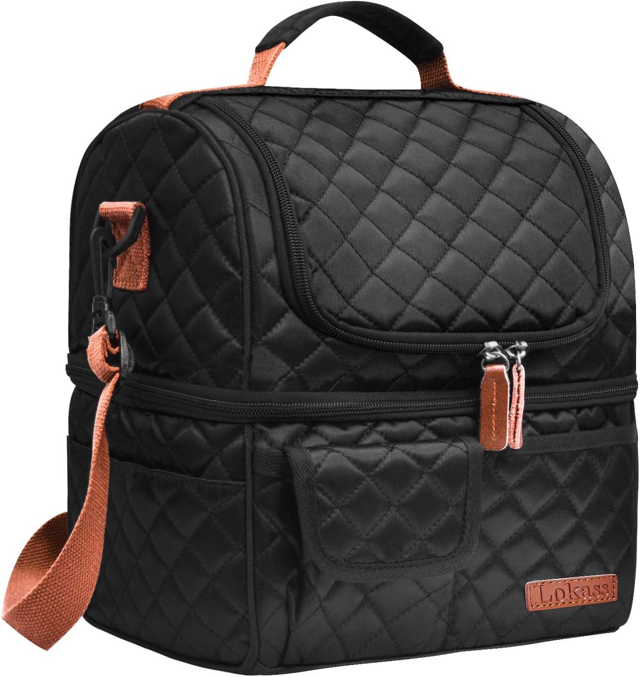 LOKASS Lunch Bag Women Double Deck Insulated Lunch Box Large Cooler Tote Bag with Removable Shoulder Strap Wide Open Thermal Meal Prep Lunch Organizer Box for Adults Work/Outdoor, Black Peony LOKASS Lunch Bag Women Double Deck Insulated Lunch Box Large Cooler Tote Bag with Removable Shoulder Strap Wide Open Thermal Meal Prep Lunch Organizer Box for Adults Work/Outdoor, Black Peony