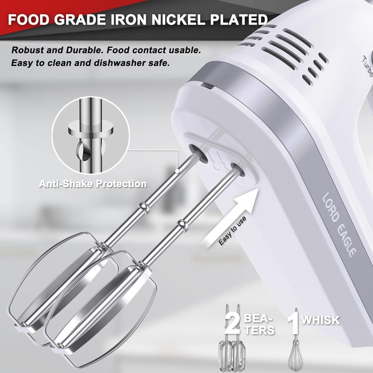 Lord Eagle Electric Hand Mixer Mini, 300W Power Handheld Mixer Kitchen for 5-Speed Baking Cake Egg Cream Food Beaters Whisk, with Snap-On Storage Case, Green Lord Eagle Electric Hand Mixer Mini, 300W Power Handheld Mixer Kitchen for 5-Speed Baking Cake Egg Cream Food Beaters Whisk, with Snap-On Storage Case, Green