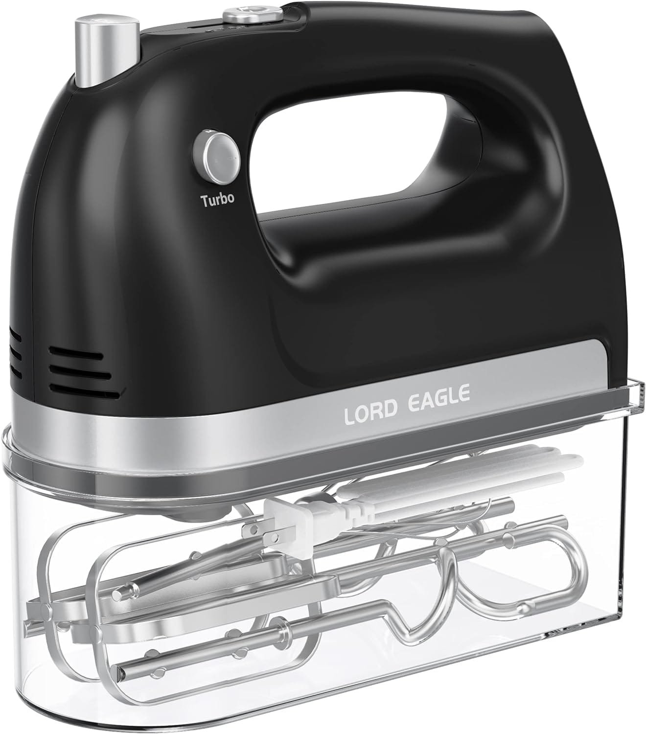 Lord Eagle Hand Mixer Electric, 400W Power handheld Mixer for Baking Cake Egg Cream Food Beater, Turbo Boost/Self-Control Speed + 5 Speed + Eject Button + 5 Stainless Steel Accessories (Black) Lord Eagle Hand Mixer Electric, 400W Power handheld Mixer for Baking Cake Egg Cream Food Beater, Turbo Boost/Self-Control Speed + 5 Speed + Eject Button + 5 Stainless Steel Accessories (Black)