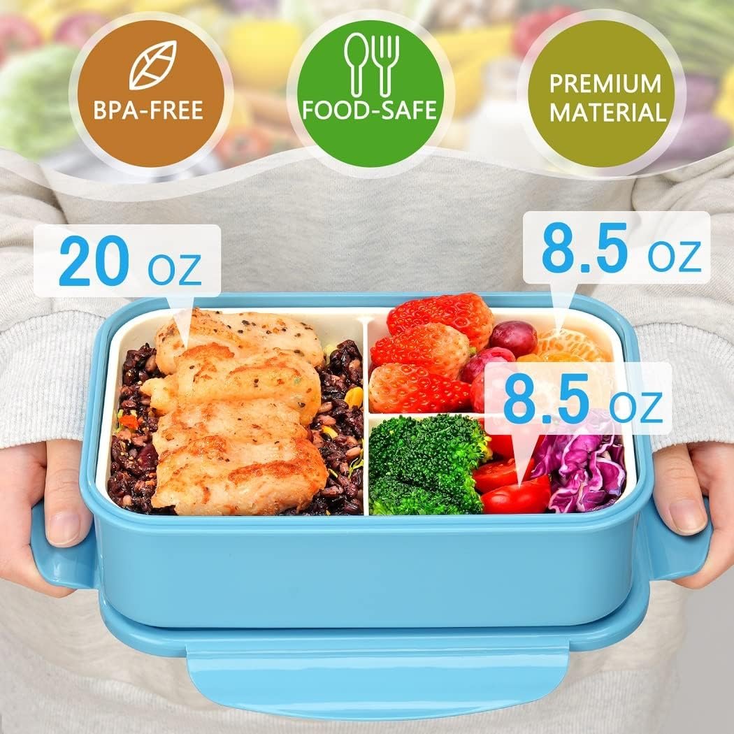 LOVINA Bento Boxes for Adults - 1100 ML Bento Lunch Box For Kids Childrens With Spoon  Fork - Durable Perfect Size for On-the-Go Meal, BPA-Free and Food-Safe Materials(Green)