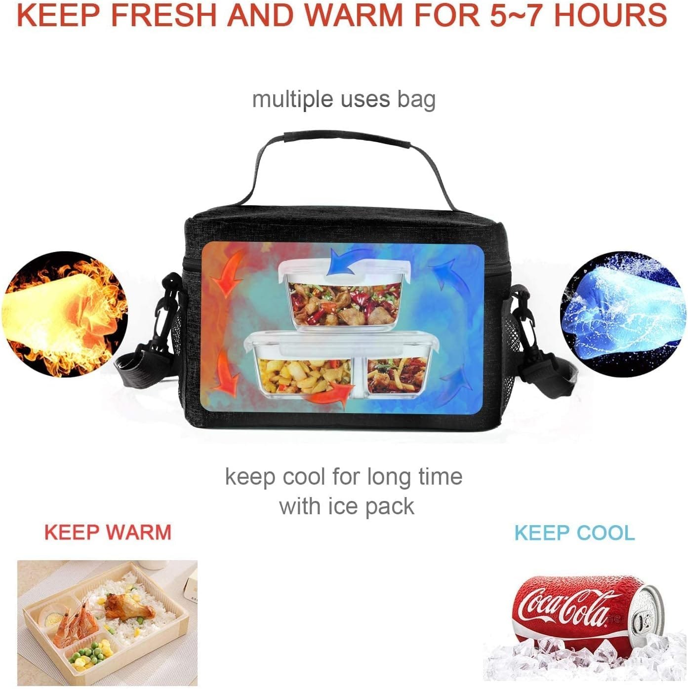 Lunch Bag for Men/Women, Insulated Reusable Lunch Box Leakproof Cooler Tote Bag Freezable with Adjustable Shoulder Strap for Office Work Picnic Beach(Black) Lunch Bag for Men/Women, Insulated Reusable Lunch Box Leakproof Cooler Tote Bag Freezable with Adjustable Shoulder Strap for Office Work Picnic Beach(Black)