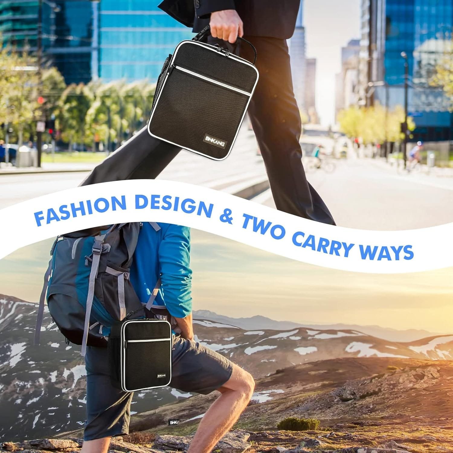 Lunch Box Insulated Lunch Bag - Durable Small Lunch Bag Reusable Adults Tote Bag Lunch Box for Adult Men Women (Black with Blue)