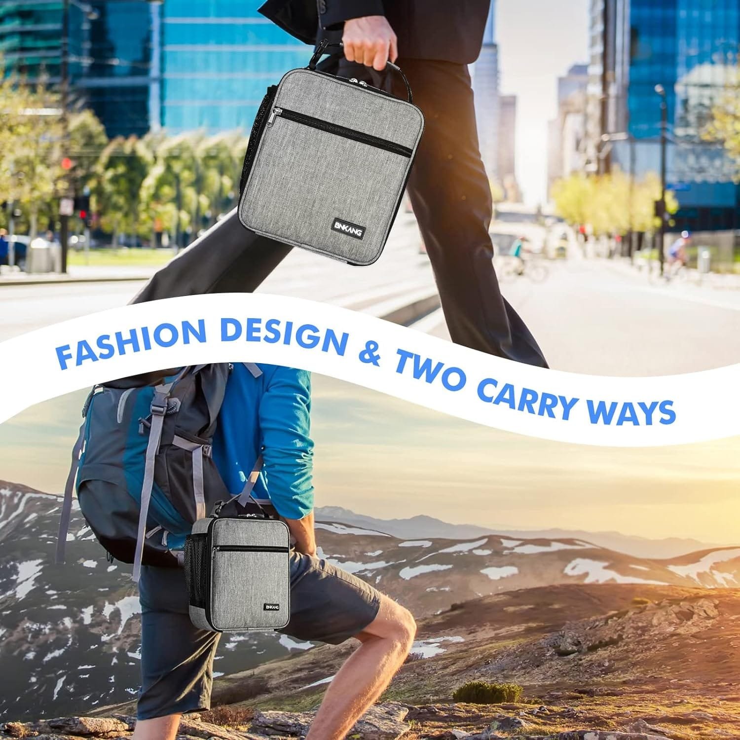 Lunch Box Insulated Lunch Bag - Durable Small Lunch Bag Reusable Adults Tote Bag Lunch Box for Adult Men Women (Black with Blue)