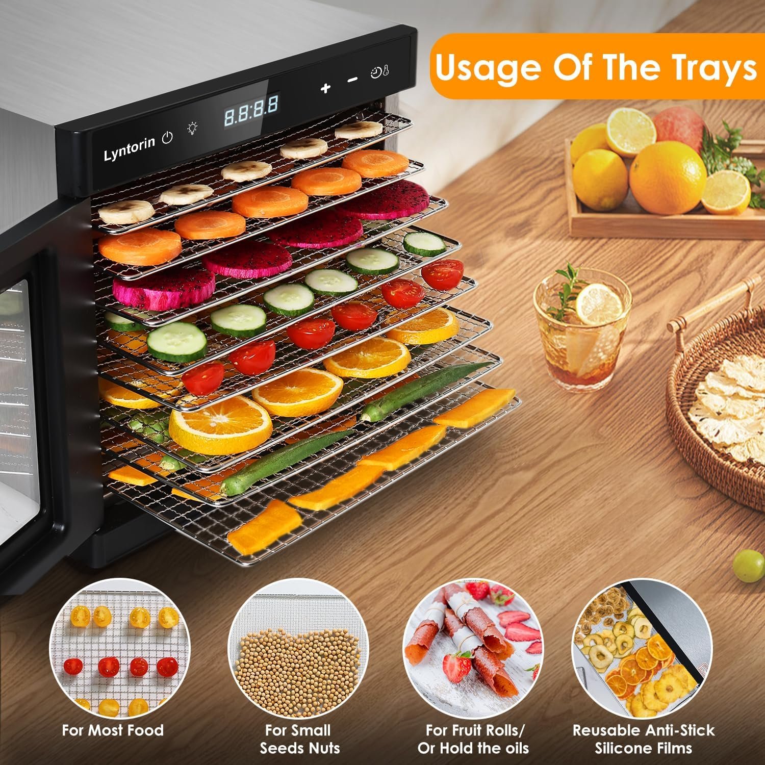 LynTorin Food Dehydrator, 700W 8 Trays Meat Dehydrator Machine with 95-167℉ Adjustable Temperature 24H Timer, 8.2ft² Large Food Dehydrator Machine LynTorin Food Dehydrator, 700W 8 Trays Meat Dehydrator Machine with 95-167℉ Adjustable Temperature 24H Timer, 8.2ft² Large Food Dehydrator Machine