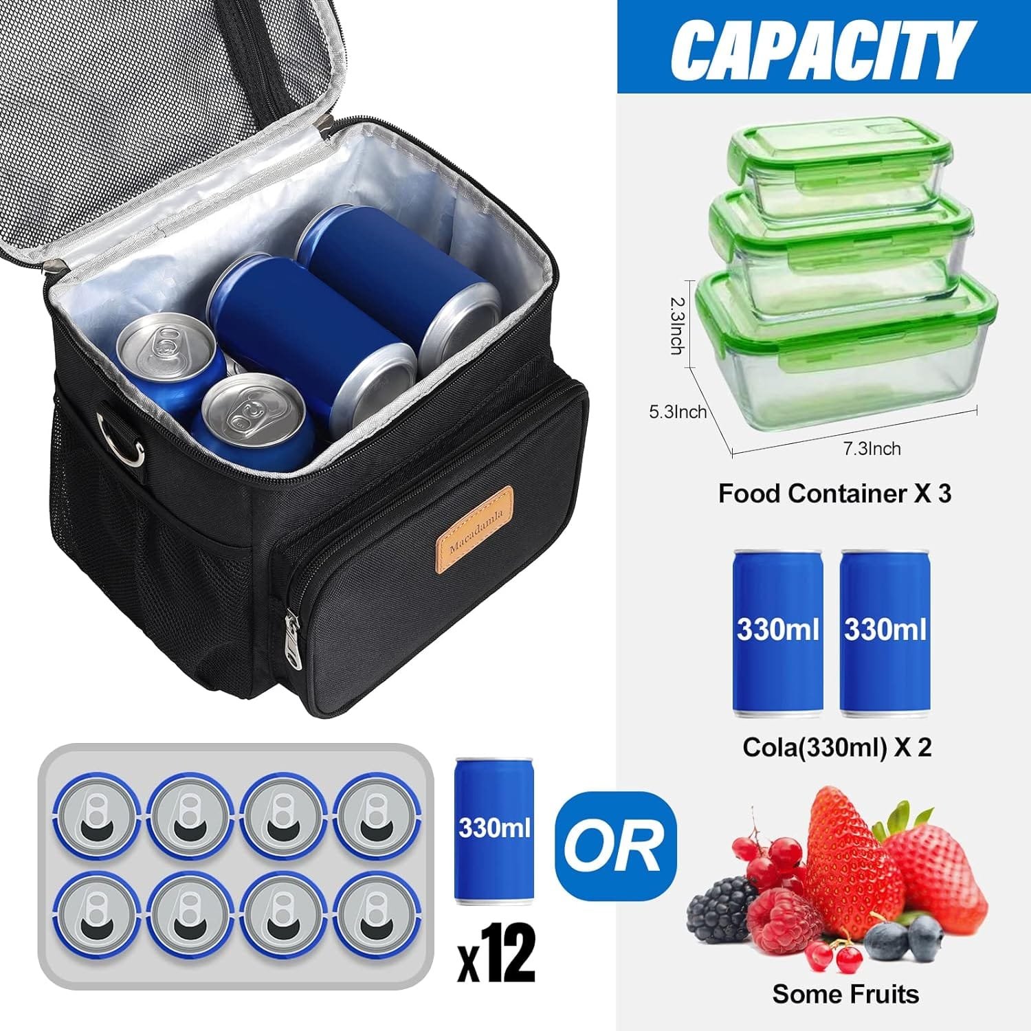 Macadamla Weinas Lunch bag for Women/Men,Insulated Lunch Cooler Bag for Adult,Collapsible Leakproof Lunch Bag with Adjustable Shoulder Strap for Work Office Picnic Beach Black S New