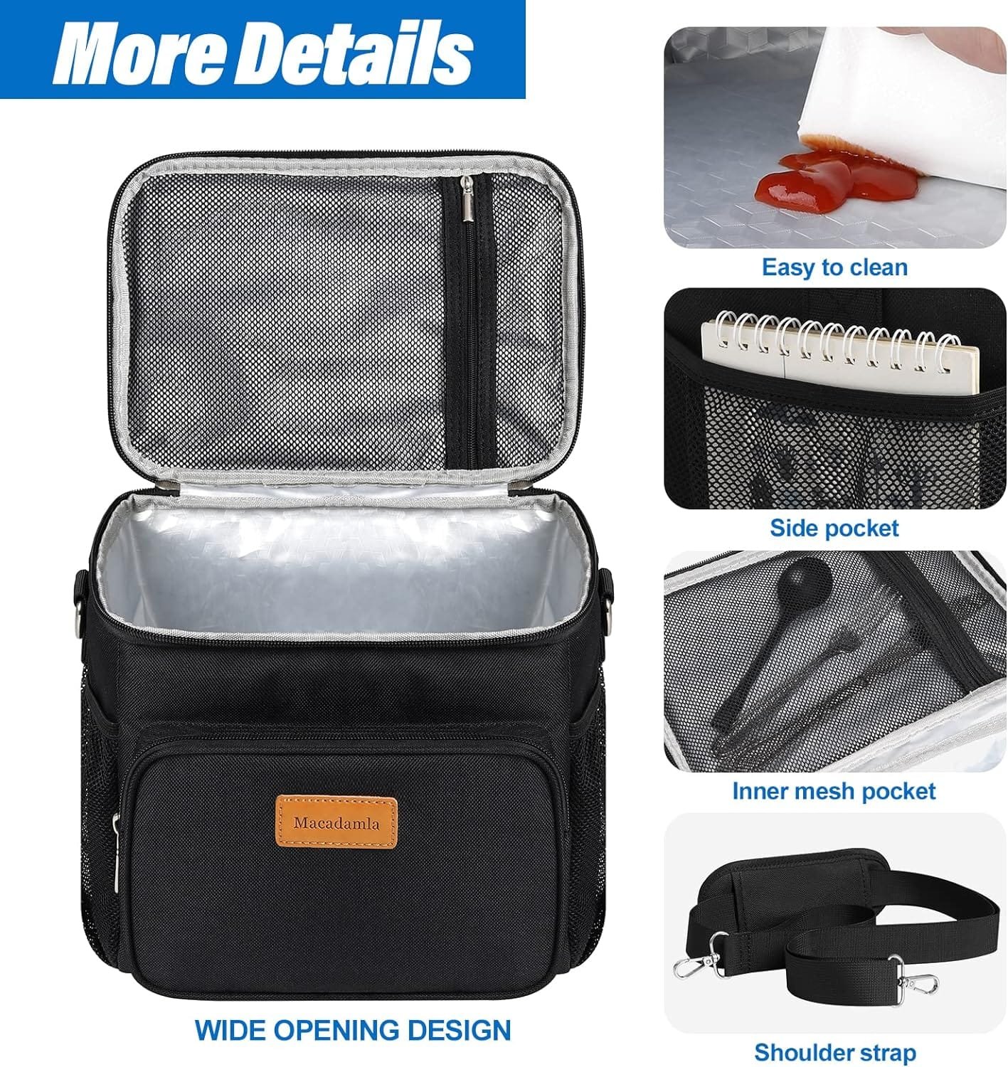 Macadamla Weinas Lunch bag for Women/Men,Insulated Lunch Cooler Bag for Adult,Collapsible Leakproof Lunch Bag with Adjustable Shoulder Strap for Work Office Picnic Beach Black S New