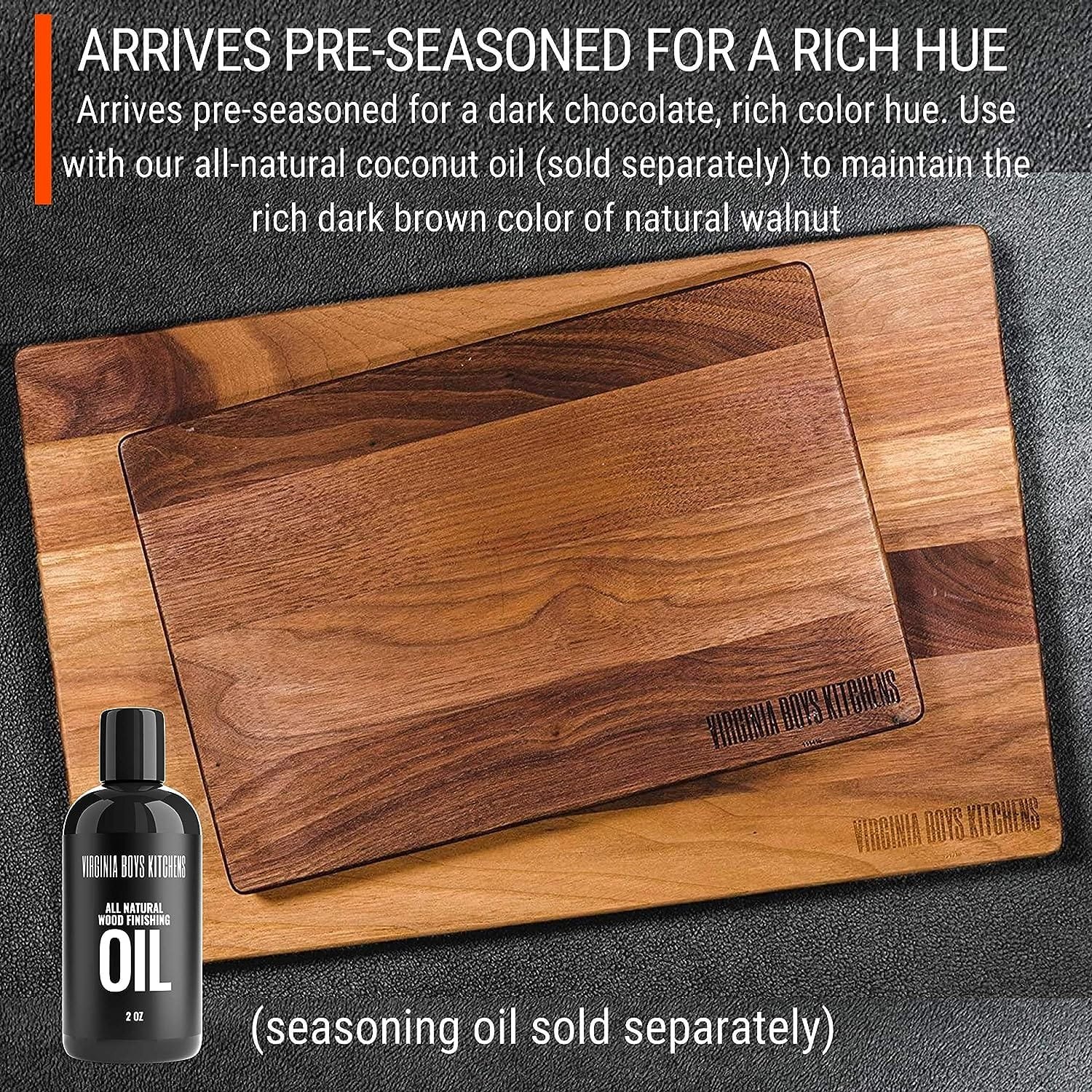 Made in USA Black Walnut Wood Cutting Board by Virginia Boys Kitchens - Butcher Block Wooden Carving Board with Juice Well made from Sustainable Hardwood (17x11)