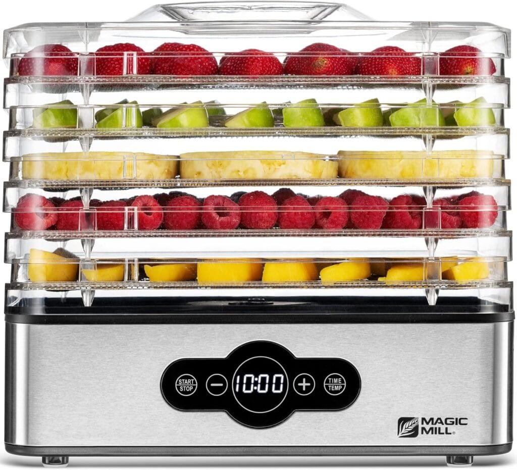Magic Mill Food Dehydrator Machine | 5 Stackable Stainless Steel Trays Jerky Dryer with Digital Adjustable Timer  Temperature Control - Electric Food Preserver for Fruits, Veggies, Meats  Dog Treats