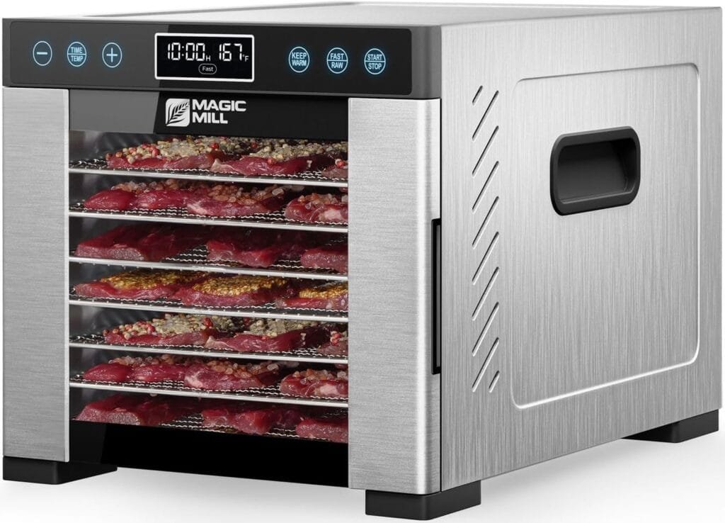 Magic Mill Pro Food Dehydrator machine | 7 Stainless Steel Trays | Dryer for Jerky, Dog Treats, Herb, Meat, Beef, Fruit | Keep Warm Function, Digital Timer and Temperature Control, ETL Approved Magic Mill Pro Food Dehydrator machine | 7 Stainless Steel Trays | Dryer for Jerky, Dog Treats, Herb, Meat, Beef, Fruit | Keep Warm Function, Digital Timer and Temperature Control, ETL Approved