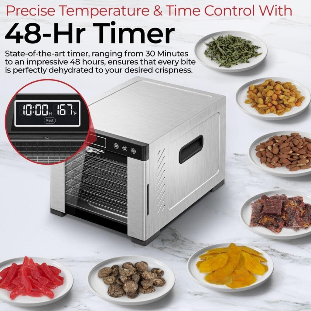 Magic Mill Pro Food Dehydrator machine | 7 Stainless Steel Trays | Dryer for Jerky, Dog Treats, Herb, Meat, Beef, Fruit | Keep Warm Function, Digital Timer and Temperature Control, ETL Approved Magic Mill Pro Food Dehydrator machine | 7 Stainless Steel Trays | Dryer for Jerky, Dog Treats, Herb, Meat, Beef, Fruit | Keep Warm Function, Digital Timer and Temperature Control, ETL Approved