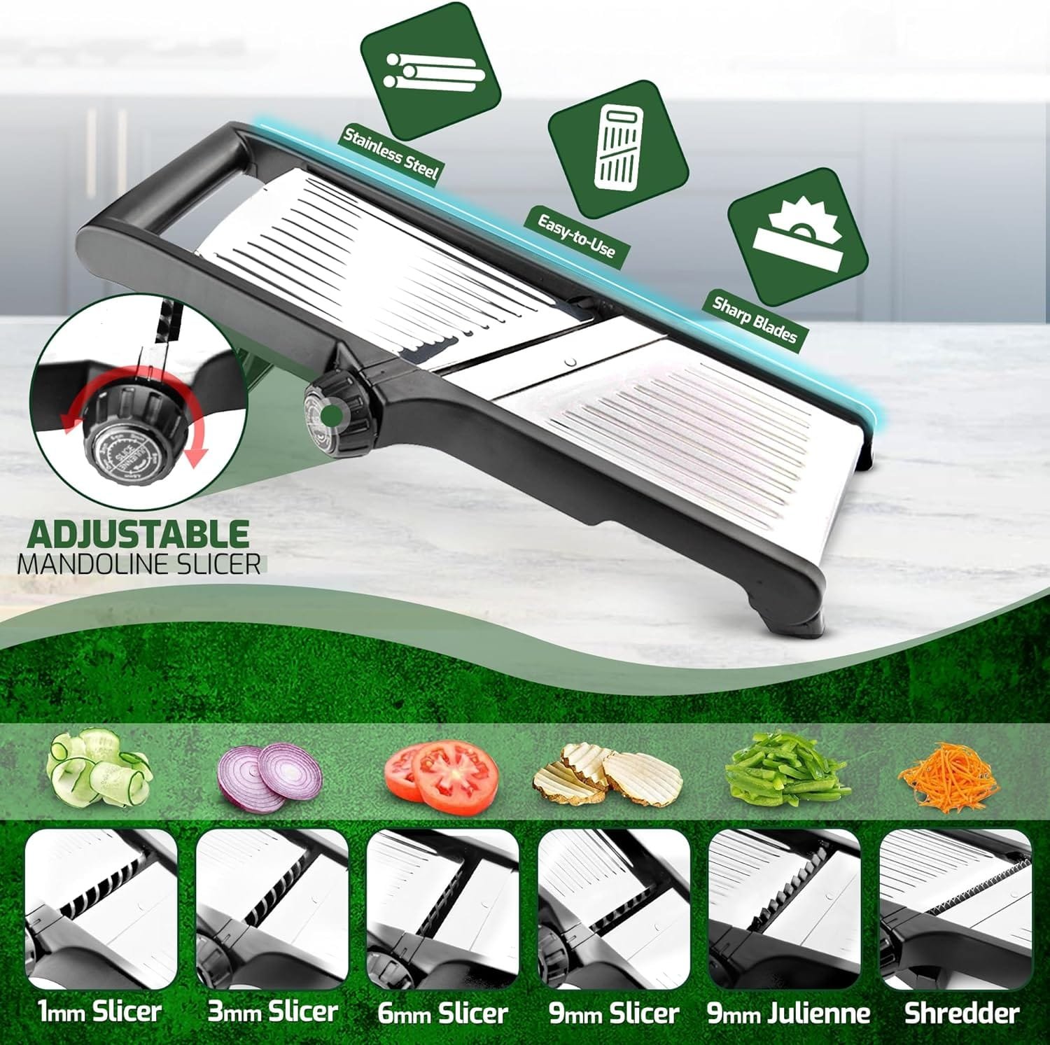 MAJESTIC BM Mandoline Food Slicer - Potato Slicer for Chips - Kitchen Mandoline Slicer - Mandoline Slicer for Kitchen - Onion Slicer - Vegetable Slicer - Tomato Cutter Slicer - Julienne Cutter