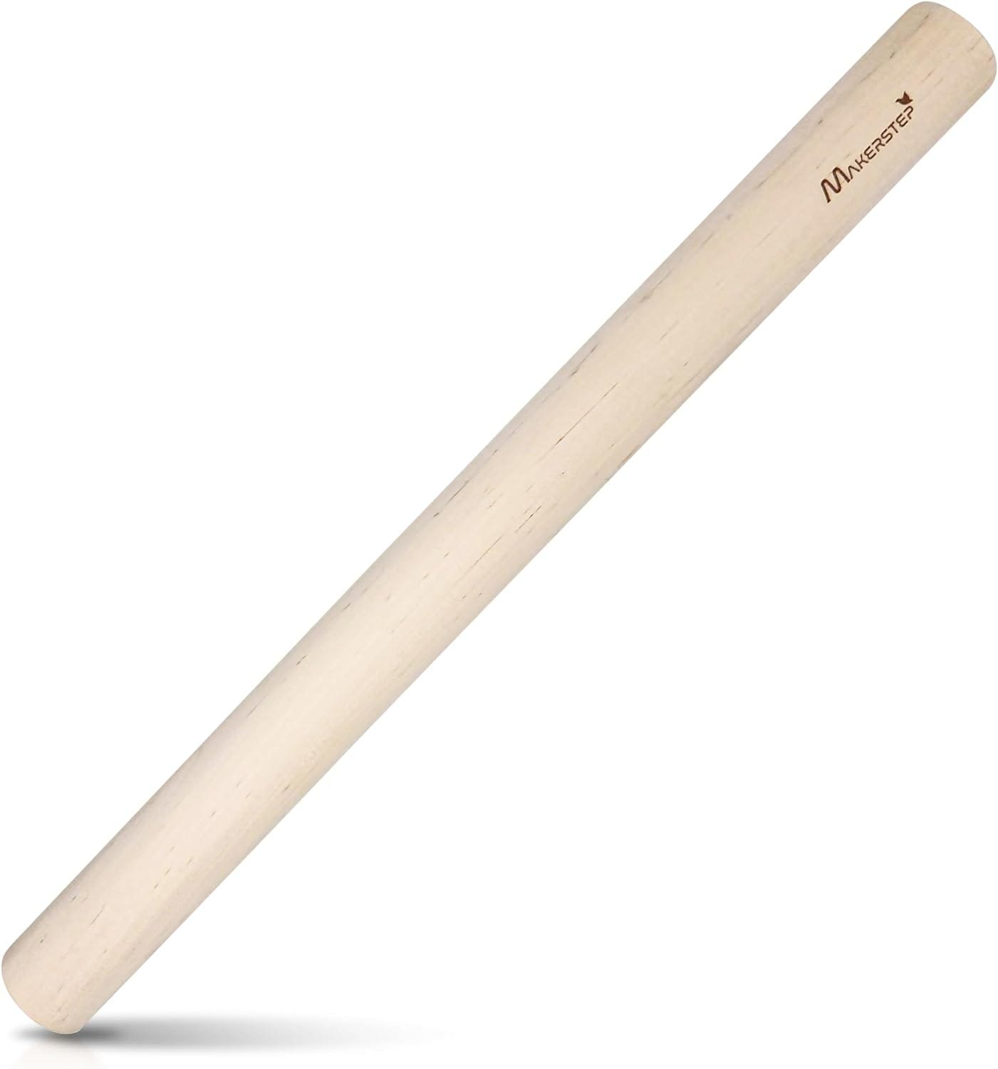 Makerstep French Wooden Rolling Pin 17 Inches, Natural Wooden Rolling Pin for Baking Pizza Dough, Cookie, Pastry, Pie Crust. Smooth Nonstick Surface