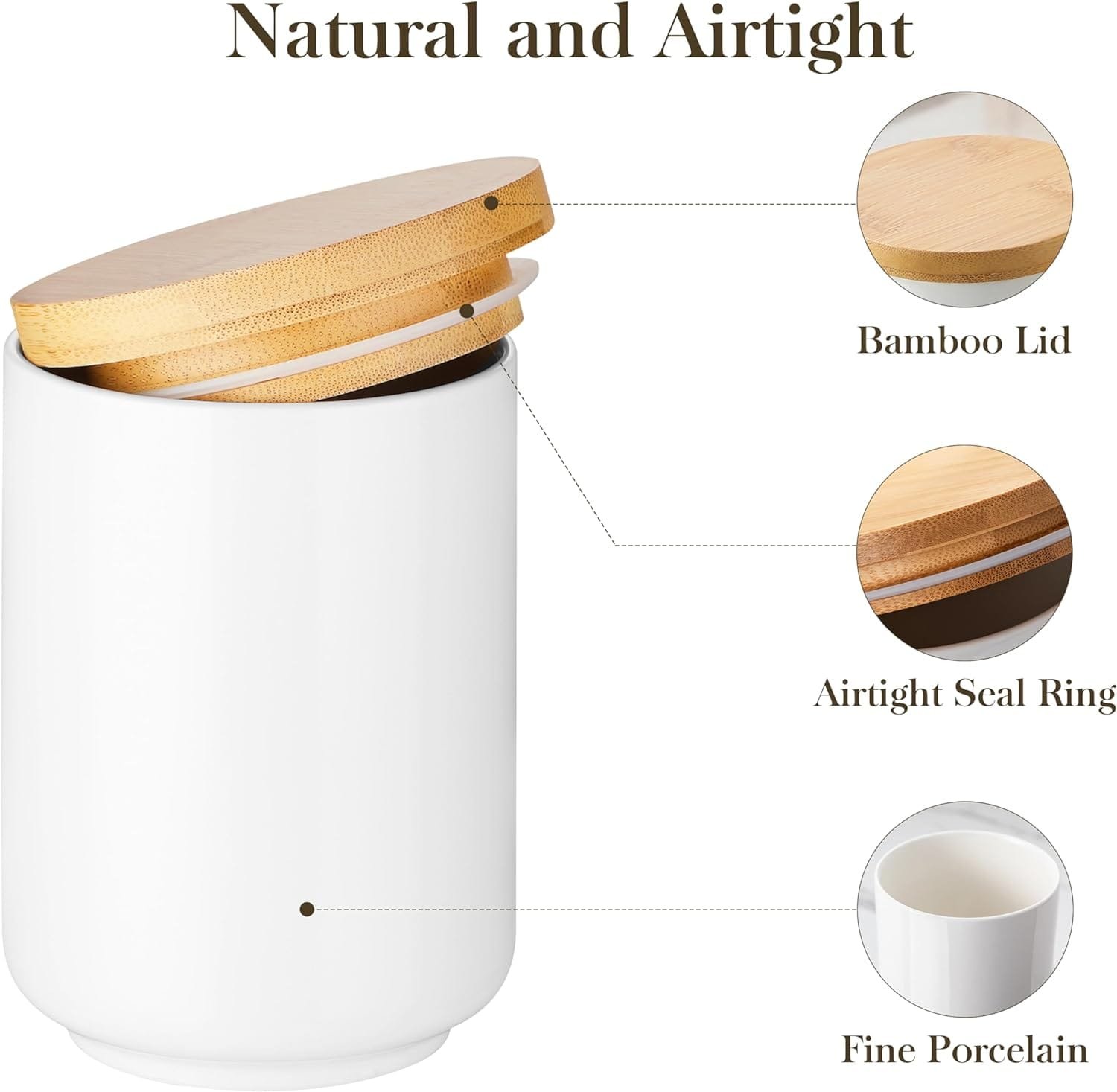 MALACASA Canisters Sets for the Kitchen, Ceramic Kitchen Canisters for Countertop, Coffee Jar with Airtight Bamboo Lid, Flour and Sugar Containers Set of 3, White Food Storage Jars for Tea, Cereal Nut MALACASA Canisters Sets for the Kitchen, Ceramic Kitchen Canisters for Countertop, Coffee Jar with Airtight Bamboo Lid, Flour and Sugar Containers Set of 3, White Food Storage Jars for Tea, Cereal Nut