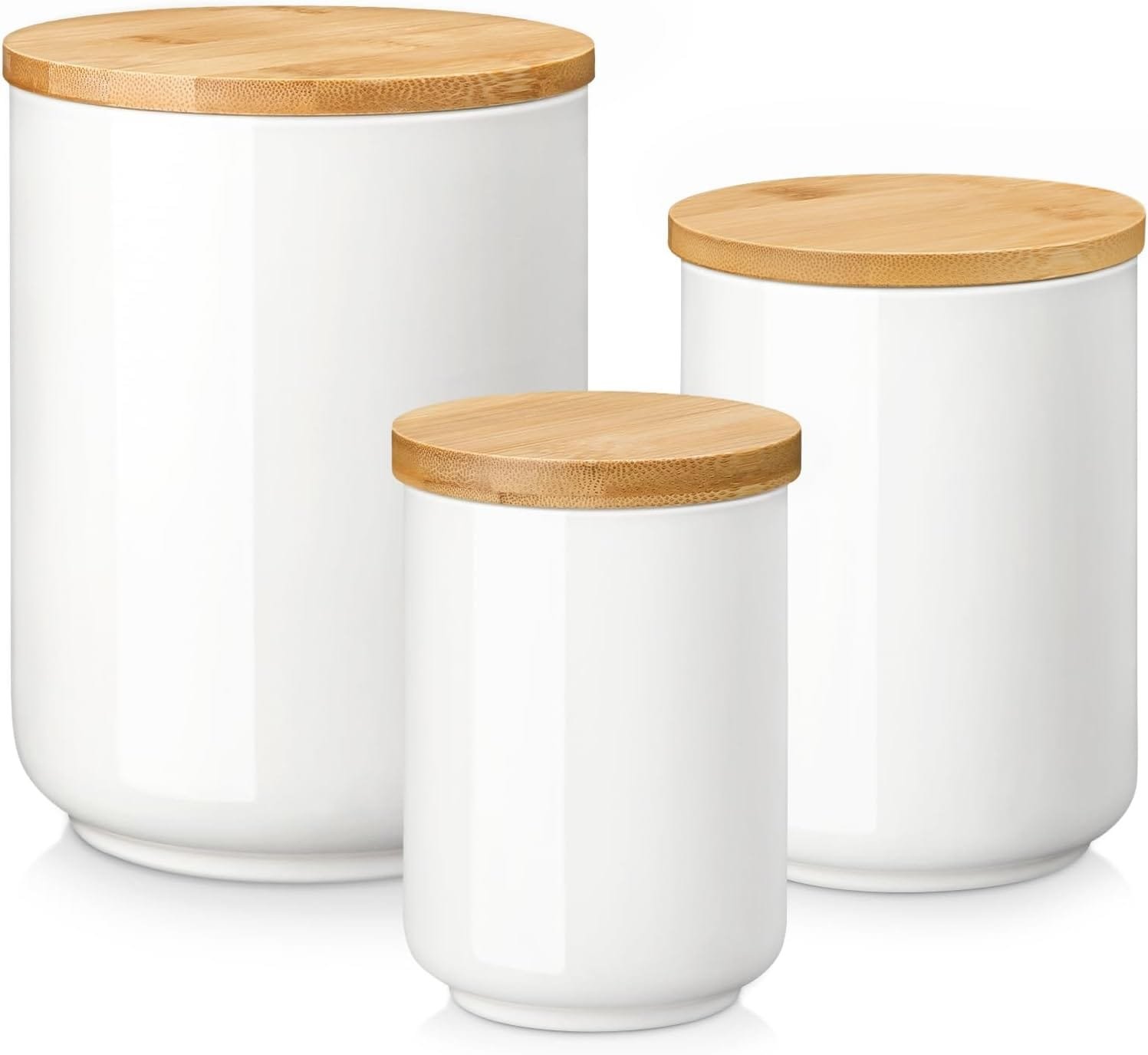 MALACASA Canisters Sets for the Kitchen, Ceramic Kitchen Canisters for Countertop, Coffee Jar with Airtight Bamboo Lid, Flour and Sugar Containers Set of 3, White Food Storage Jars for Tea, Cereal Nut MALACASA Canisters Sets for the Kitchen, Ceramic Kitchen Canisters for Countertop, Coffee Jar with Airtight Bamboo Lid, Flour and Sugar Containers Set of 3, White Food Storage Jars for Tea, Cereal Nut