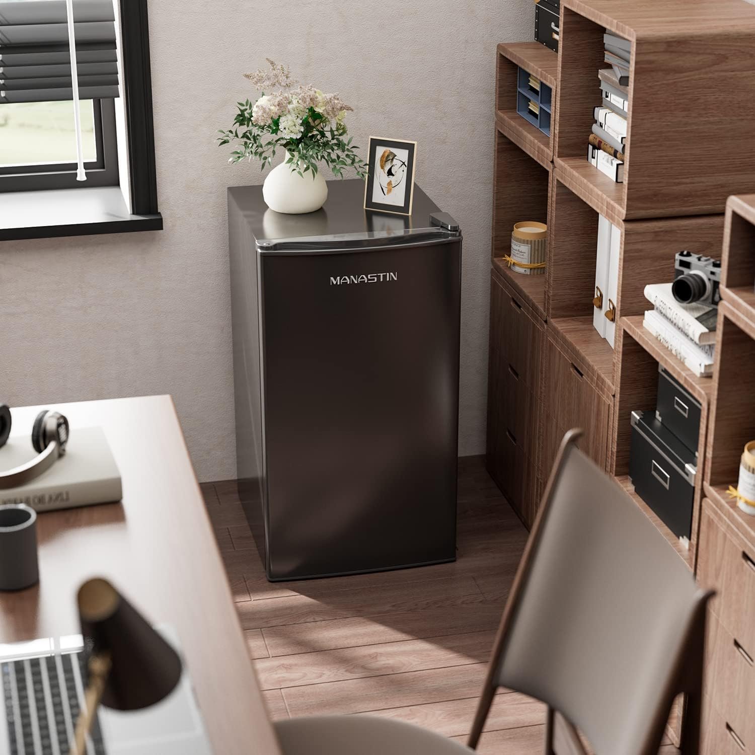 Manastin 3.2 Cu. Ft Mini Fridge with Freezer for Bedroom, Dorm, Office, Compact Refrigerator with Adjustable Thermostat, Removable Glass Shelves and Reversible Door (Black) Manastin 3.2 Cu. Ft Mini Fridge with Freezer for Bedroom, Dorm, Office, Compact Refrigerator with Adjustable Thermostat, Removable Glass Shelves and Reversible Door (Black)