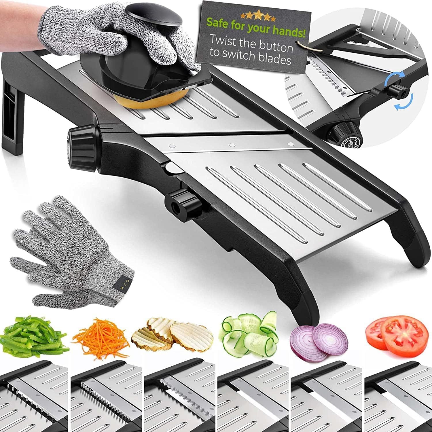 mandoline-food-slicer-adjustable-stainless-steel-with-waffle-fry-cutter-crinkle-cut-potato-chip-vegetable-onion - Cooking Appliance World