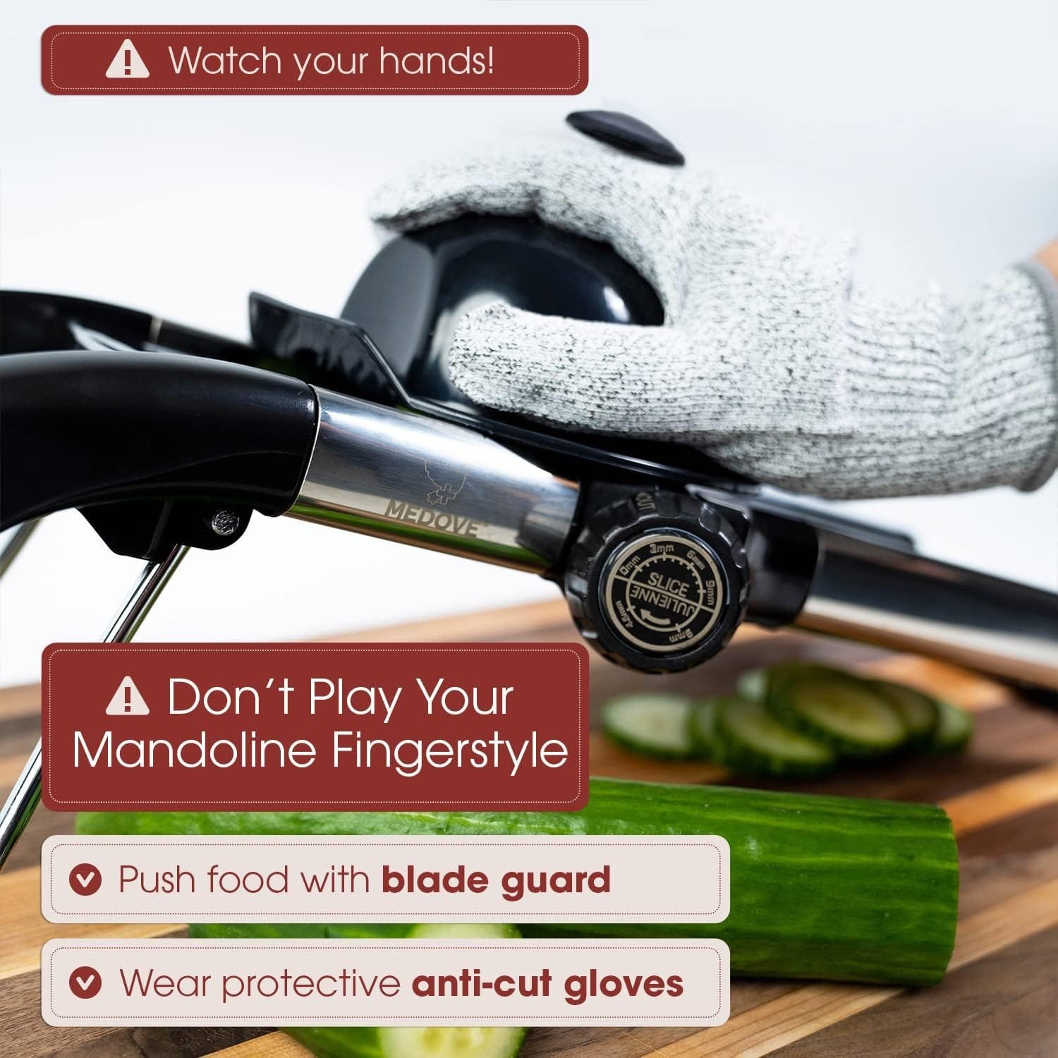 Mandoline Slicer – 6-Setting Adjustable Mandoline Slicer for Kitchen, 16.5 x 5 In. Platform, Hand Guard, Cut-Resistant Gloves – Vegetable Chopper, Meat Slicer, Cheese Slicer by Medove Mandoline Slicer – 6-Setting Adjustable Mandoline Slicer for Kitchen, 16.5 x 5 In. Platform, Hand Guard, Cut-Resistant Gloves – Vegetable Chopper, Meat Slicer, Cheese Slicer by Medove