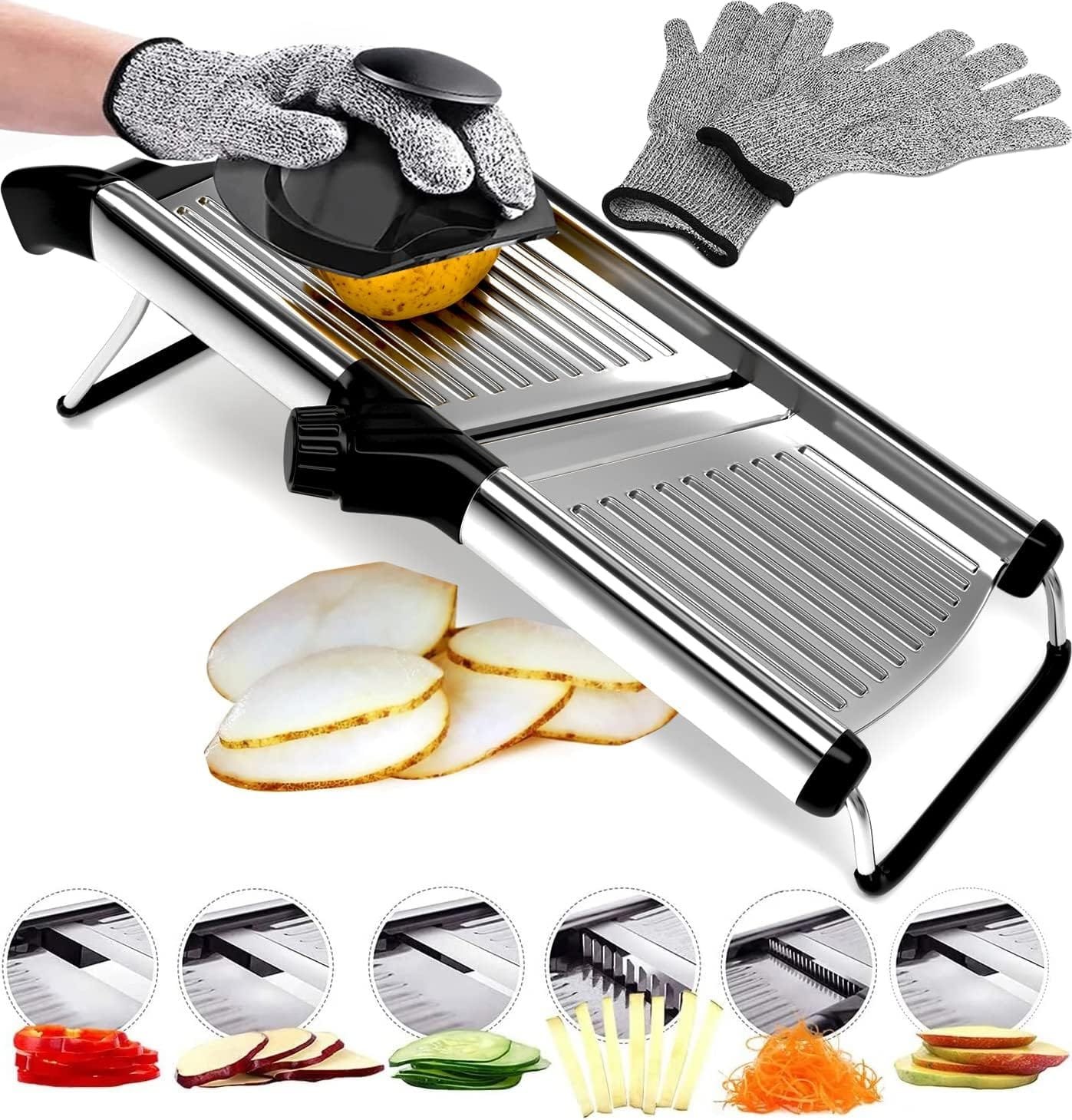 Mandoline Slicer – 6-Setting Adjustable Mandoline Slicer for Kitchen, 16.5 x 5 In. Platform, Hand Guard, Cut-Resistant Gloves – Vegetable Chopper, Meat Slicer, Cheese Slicer by Medove Mandoline Slicer – 6-Setting Adjustable Mandoline Slicer for Kitchen, 16.5 x 5 In. Platform, Hand Guard, Cut-Resistant Gloves – Vegetable Chopper, Meat Slicer, Cheese Slicer by Medove