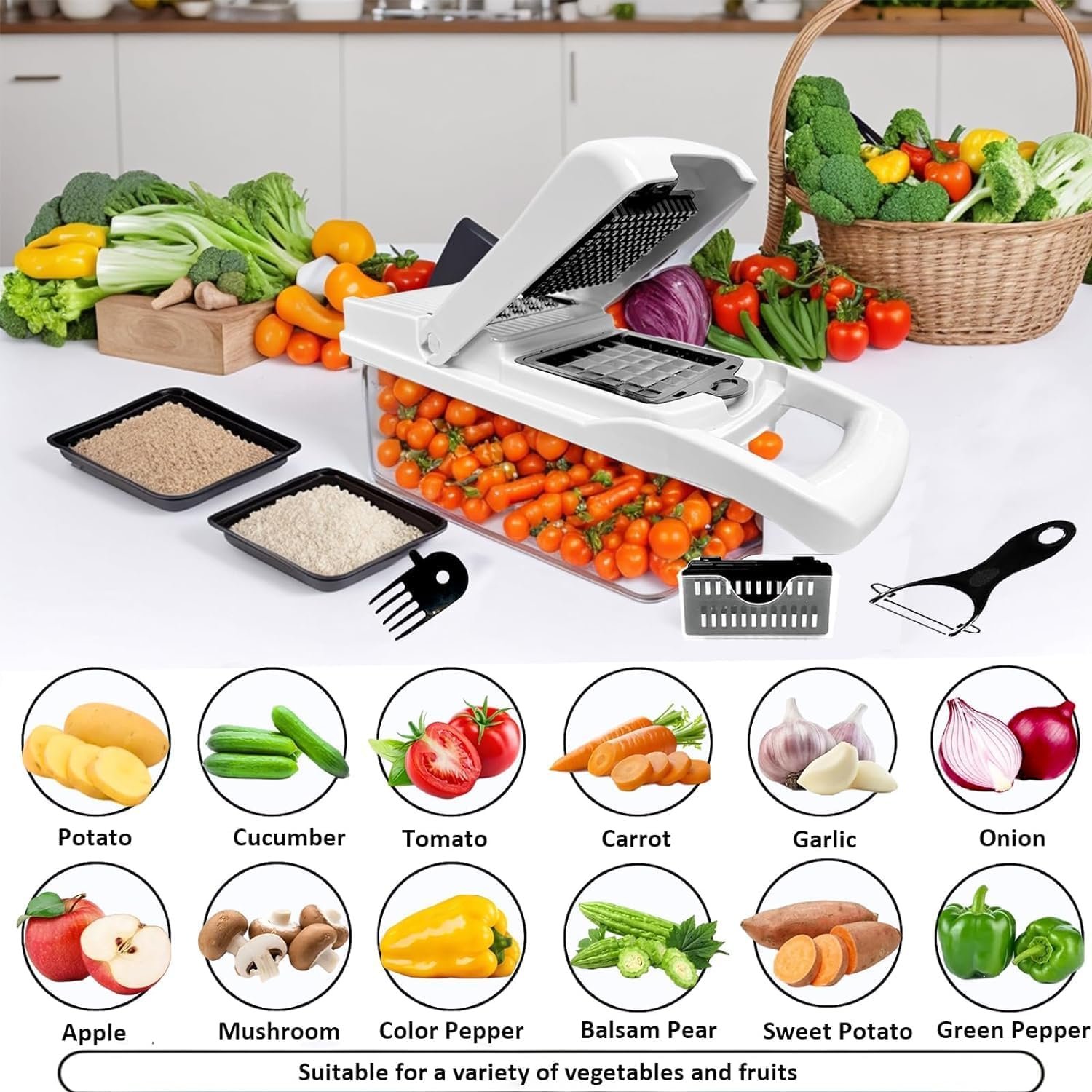 Mandoline Slicer - Vegetable Slicer with 5 Blades, Spiralizer Veggie chopper, Food Chopper with Container, Slicer, Cutter