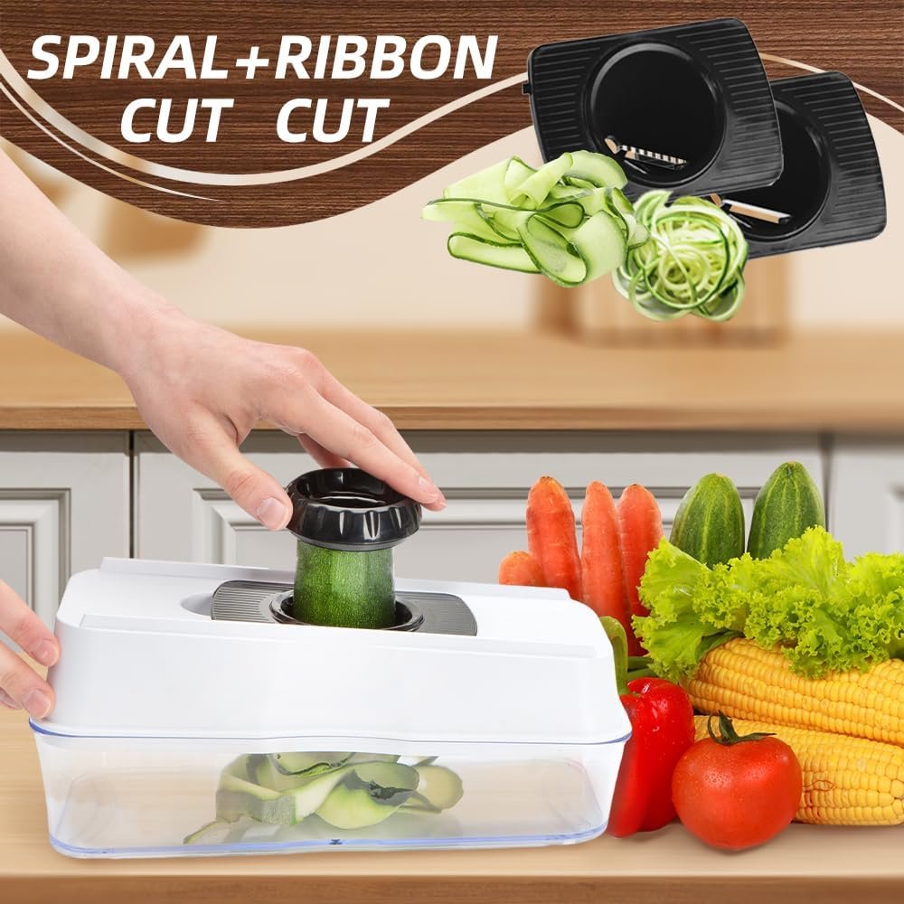 Mandoline Slicer - Vegetable Slicer with 5 Blades, Spiralizer Veggie chopper, Food Chopper with Container, Slicer, Cutter