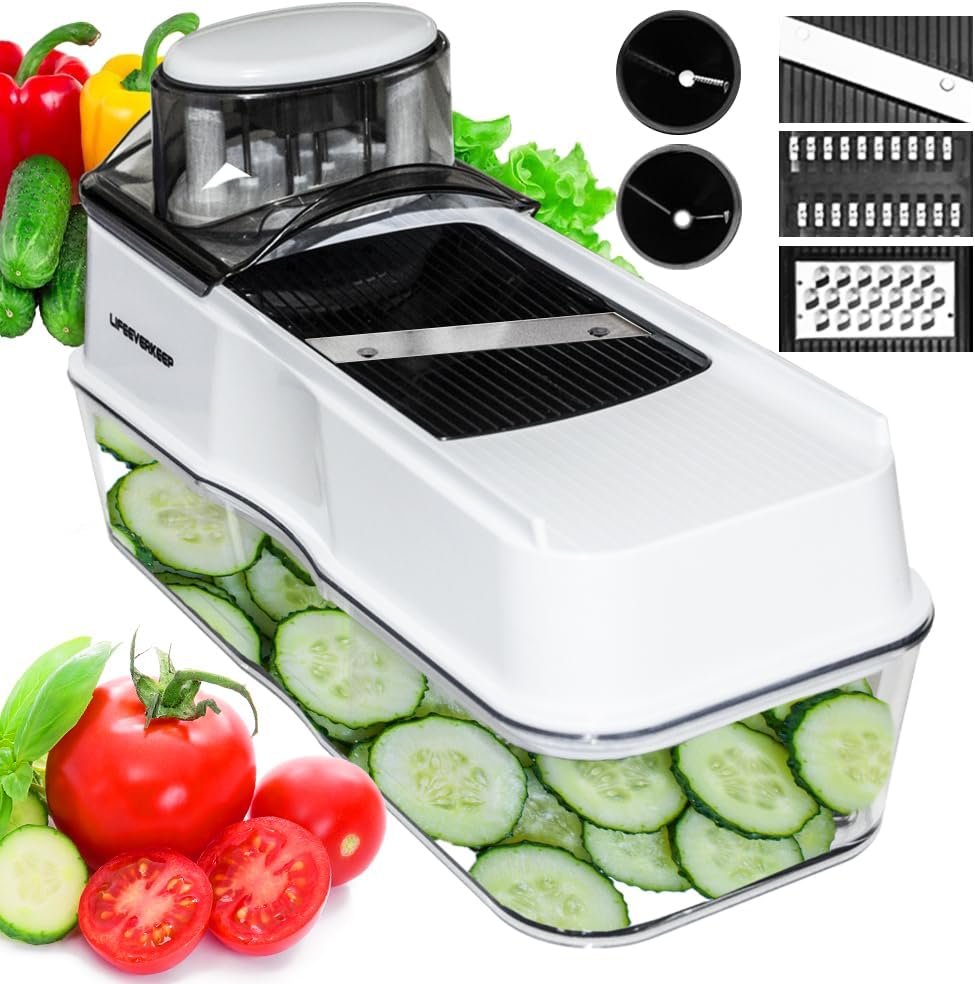 Mandoline Slicer - Vegetable Slicer with 5 Blades, Spiralizer Veggie chopper, Food Chopper with Container, Slicer, Cutter