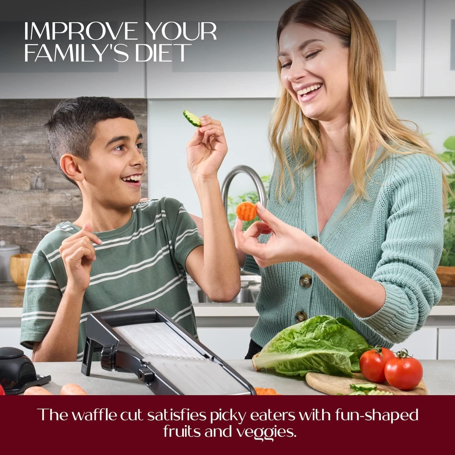 Mandoline Slicer  Waffle Cutter – 6-Setting Stainless Steel Adjustable Mandoline Slicer for Kitchen Professional  Cut-Resistant Gloves – Waffle-Cut Vegetable Slicer and Chopper by Gourmetly