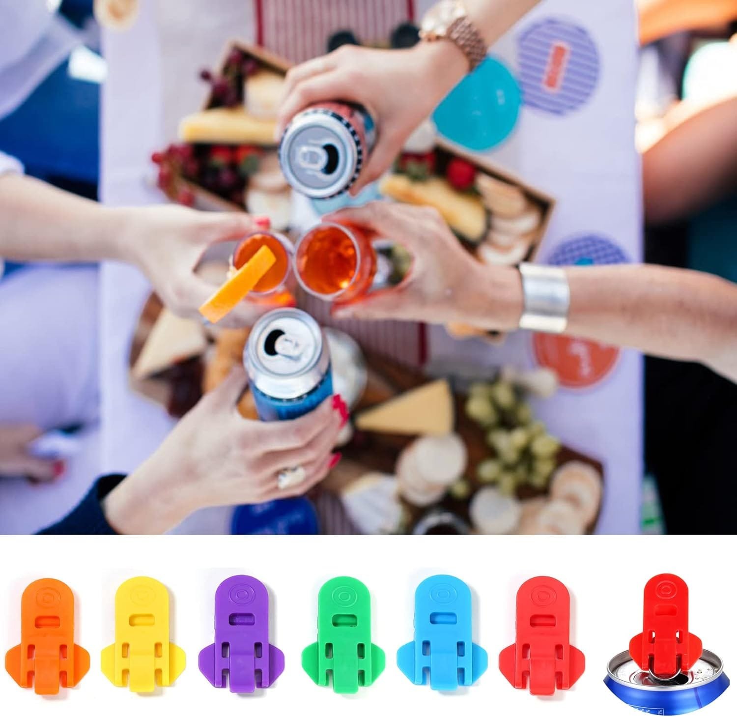 Manual Easy Can Opener, 6 Pack Colorful Soda Beer Can Opener  Beverage Can Cover Protector, Premium Plastic Shields Can Openers for Pop, Coke, Beer, Soda, Drink Aluminum Beverage