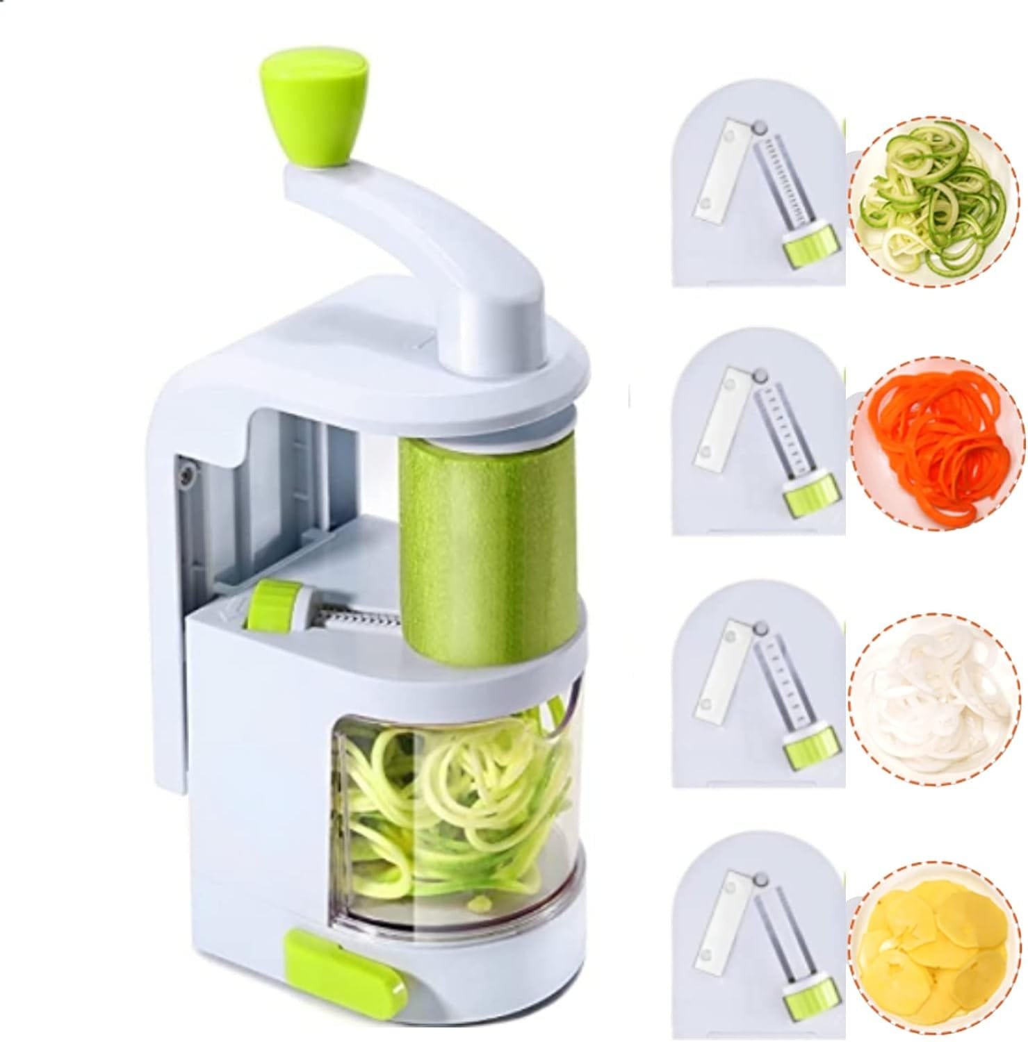 Manual Vegetable Slicer Vertical Spiralizer Heavy Duty 4-in-1 Rotating Blades Strong Suction Cup Shredder Chopper Cutter Maker