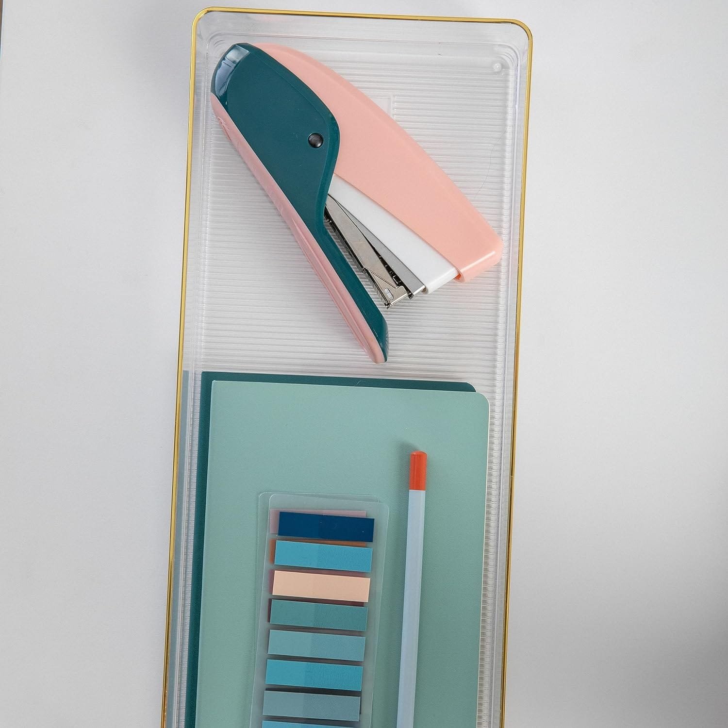 Martha Stewart Kerry Plastic Stackable Office Desk Drawer Organizers, 6 x 3, 6 Pack, with Gold Trim