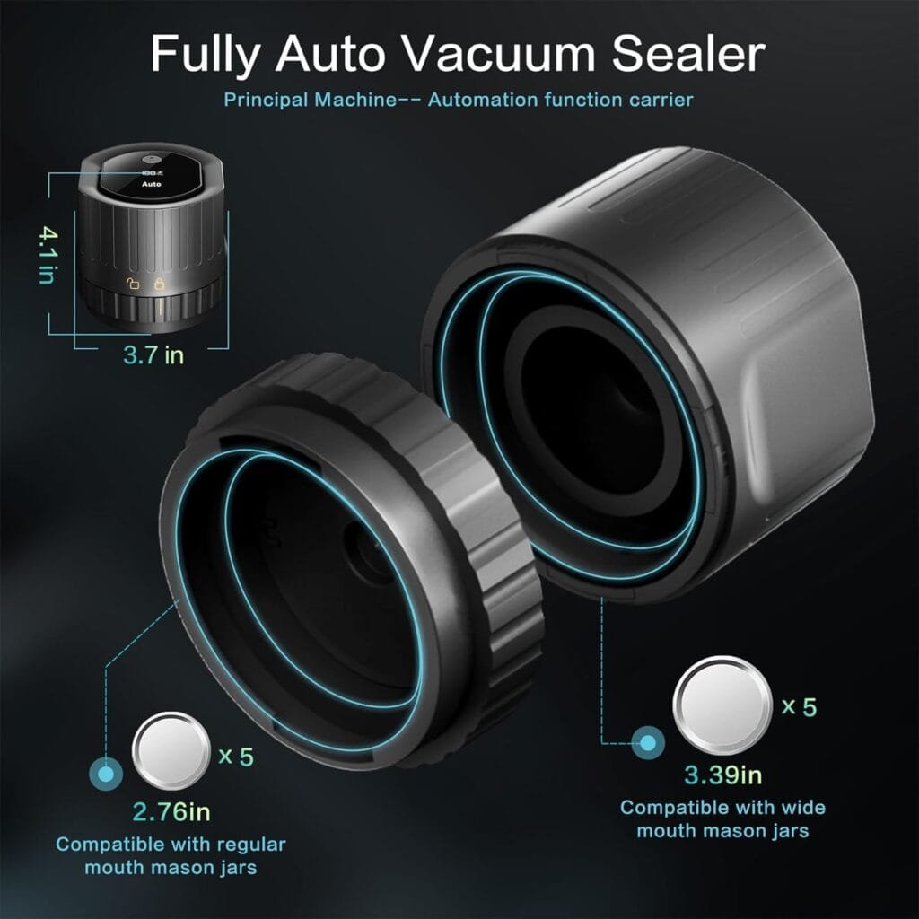 MASONKING M1 Fully Automatic Electric Mason Jar Vacuum Sealer, Wide Mouth and Regular Mouth Dual Configuration Kit for Mason Jars Canning Jars to Storage Food for Family Cooks Kitchen Gift