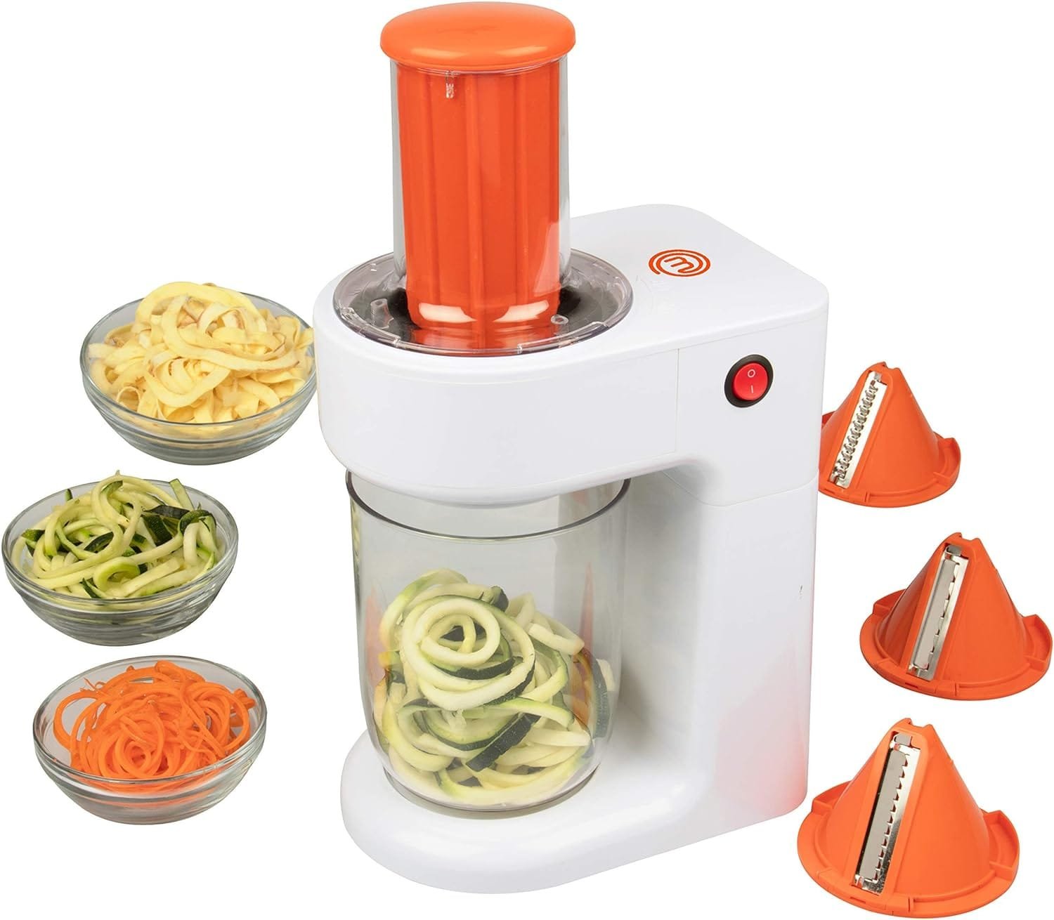 MasterChef Electric Spiralizer- 3-in-1 Vegetable Noodle Pasta Maker-Homemade Low Carb, Keto, Vegan, Gluten Free Pasta -Zoodle Zucchini Veggie Slicer and XL Hopper (w FREE Recipe Guide)Mothers Day Gift MasterChef Electric Spiralizer- 3-in-1 Vegetable Noodle Pasta Maker-Homemade Low Carb, Keto, Vegan, Gluten Free Pasta -Zoodle Zucchini Veggie Slicer and XL Hopper (w FREE Recipe Guide)Mothers Day Gift