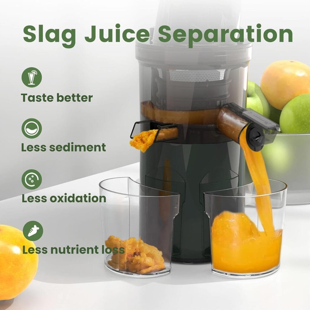 Masticating Juicer Machines, 3.5-inch (88mm) Powerful Slow Cold Press Juicer with Large Feed Chute, Electric Masticating Juicers for Vegetables and Fruits, Easy to Clean with Brush