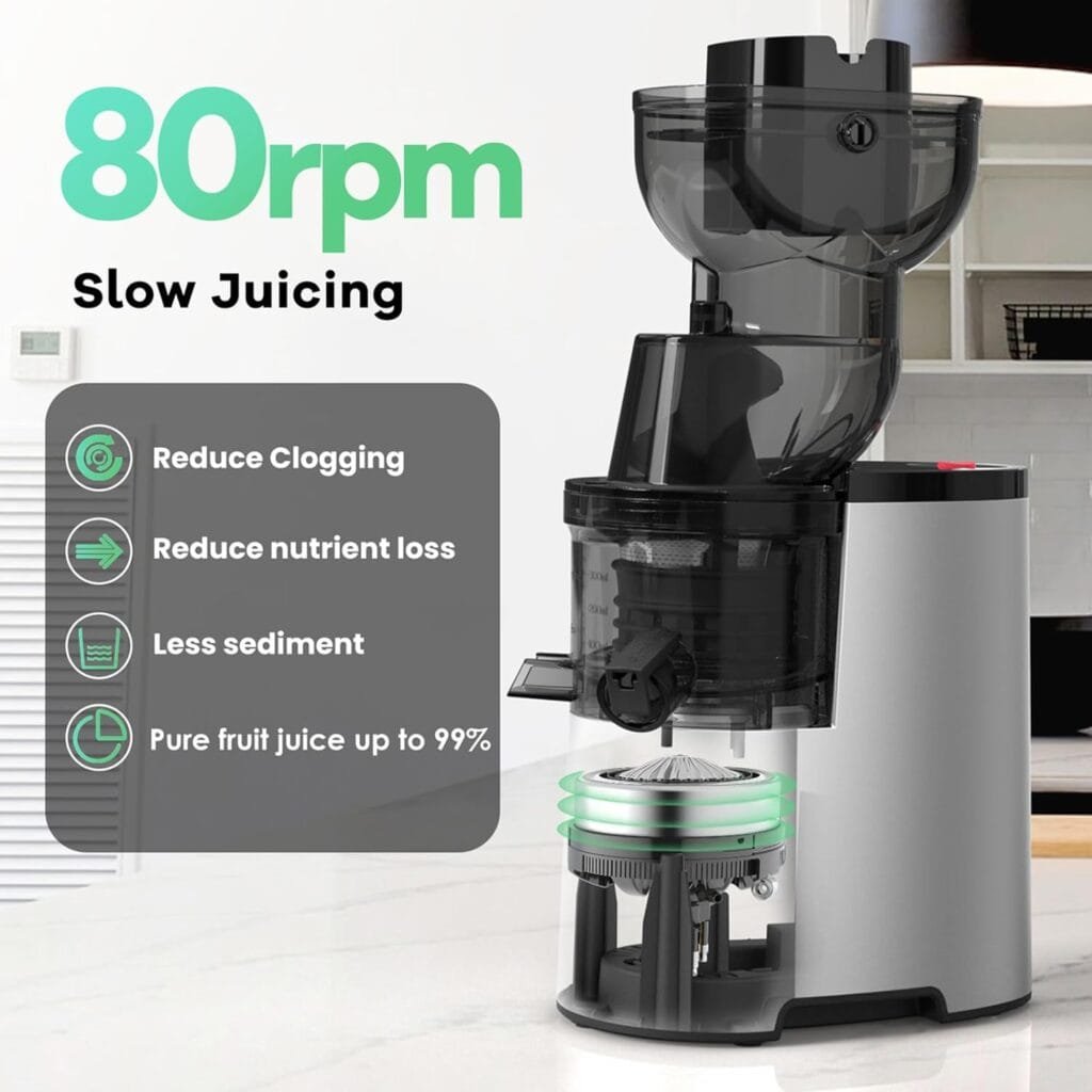 Masticating Juicer Machines, 3.5-inch (88mm) Powerful Slow Cold Press Juicer with Large Feed Chute, Electric Masticating Juicers for Vegetables and Fruits, Easy to Clean with Brush