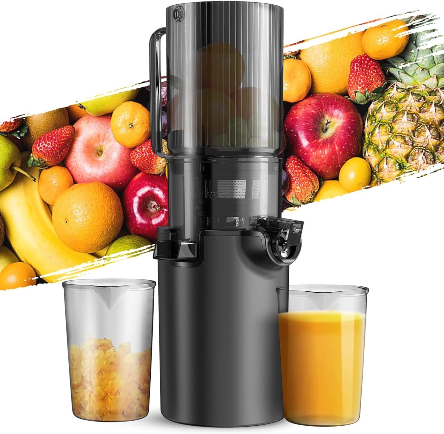 Masticating Juicers, Slow Cold Press Juicer Machine with 4.1-inch (104mm) Wide Feeding Mouth, Juicer Machines with Low Noise for Whole Vegetables and Fruits