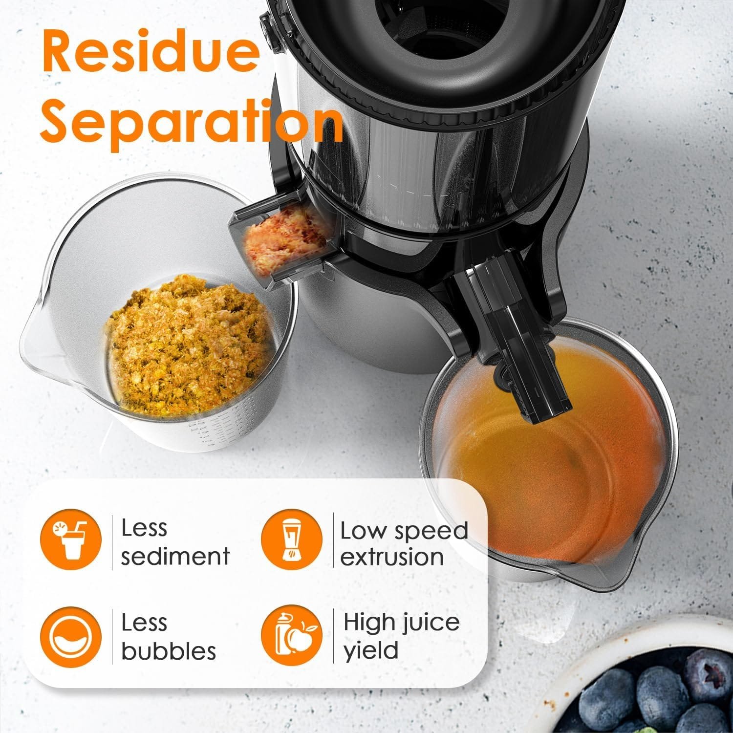 Masticating Juicers, Slow Cold Press Juicer Machine with 4.1-inch (104mm) Wide Feeding Mouth, Juicer Machines with Low Noise for Whole Vegetables and Fruits