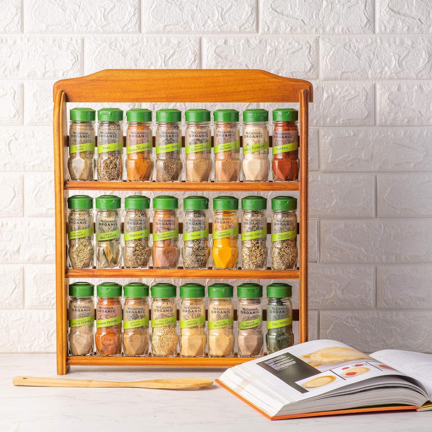 McCormick Gourmet Three Tier Wood 24 Piece Organic Spice Rack Organizer with Spices Included, 27.6 oz McCormick Gourmet Three Tier Wood 24 Piece Organic Spice Rack Organizer with Spices Included, 27.6 oz