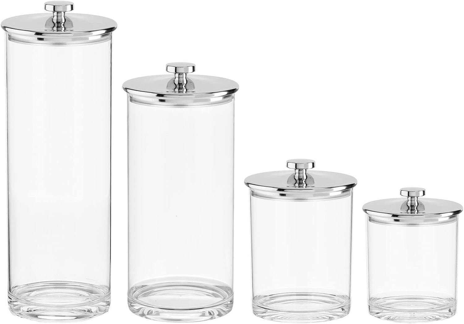 mDesign Airtight Apothecary Storage Organizer Canister Jars - Acrylic Containers for Kitchen, Organization Holder for Pantry, Counter, and Cupboards, Lumiere Collection - Set of 4 - Clear/Chrome