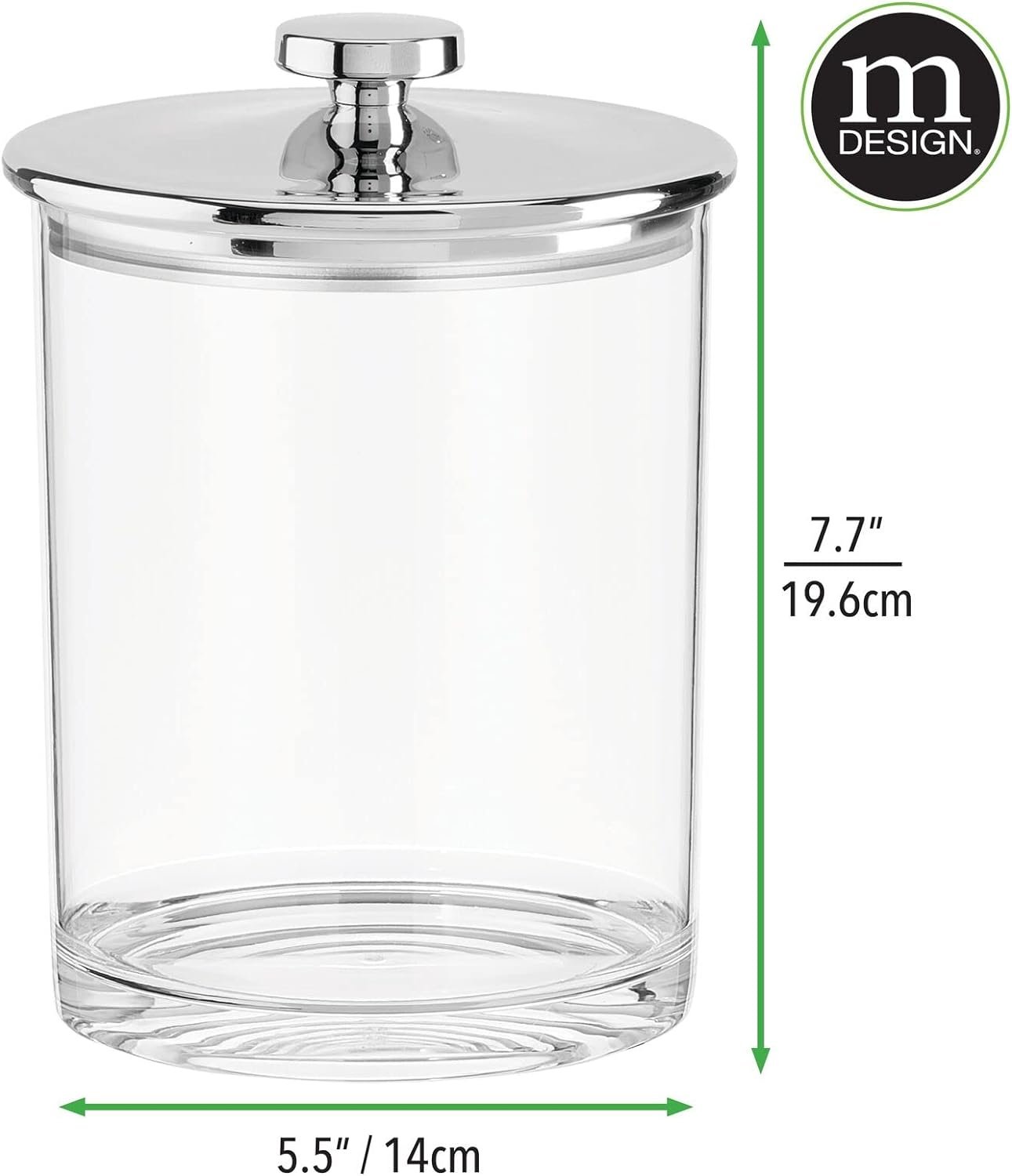 mDesign Airtight Apothecary Storage Organizer Canister Jars - Acrylic Containers for Kitchen, Organization Holder for Pantry, Counter, and Cupboards, Lumiere Collection - Set of 4 - Clear/Chrome