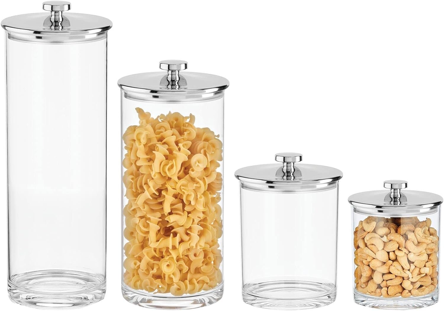 mDesign Airtight Apothecary Storage Organizer Canister Jars - Acrylic Containers for Kitchen, Organization Holder for Pantry, Counter, and Cupboards, Lumiere Collection - Set of 4 - Clear/Chrome